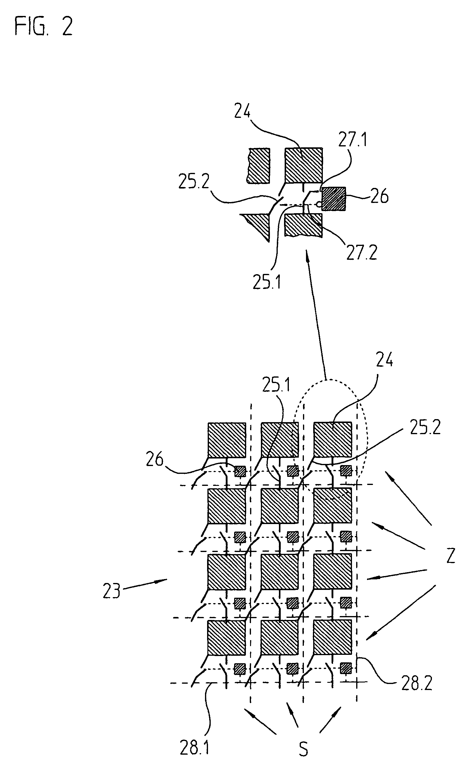 Detector element matrix for an optical position measuring instrument