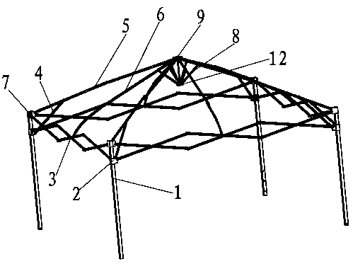 Structurally strengthened tent skeleton and center reinforcing structure thereof