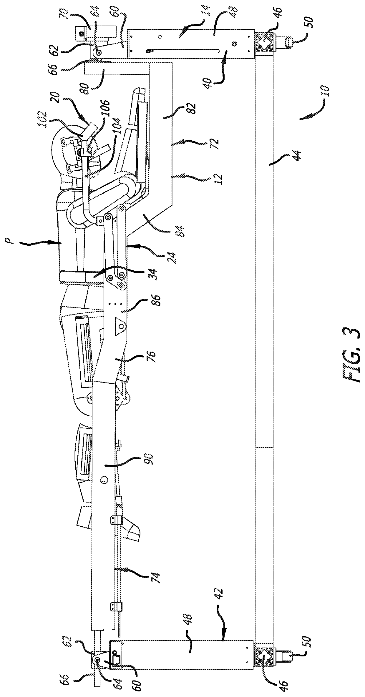 Surgical frame having translating lower beam and moveable linkage or surgical equipment attached thereto and method for use thereof