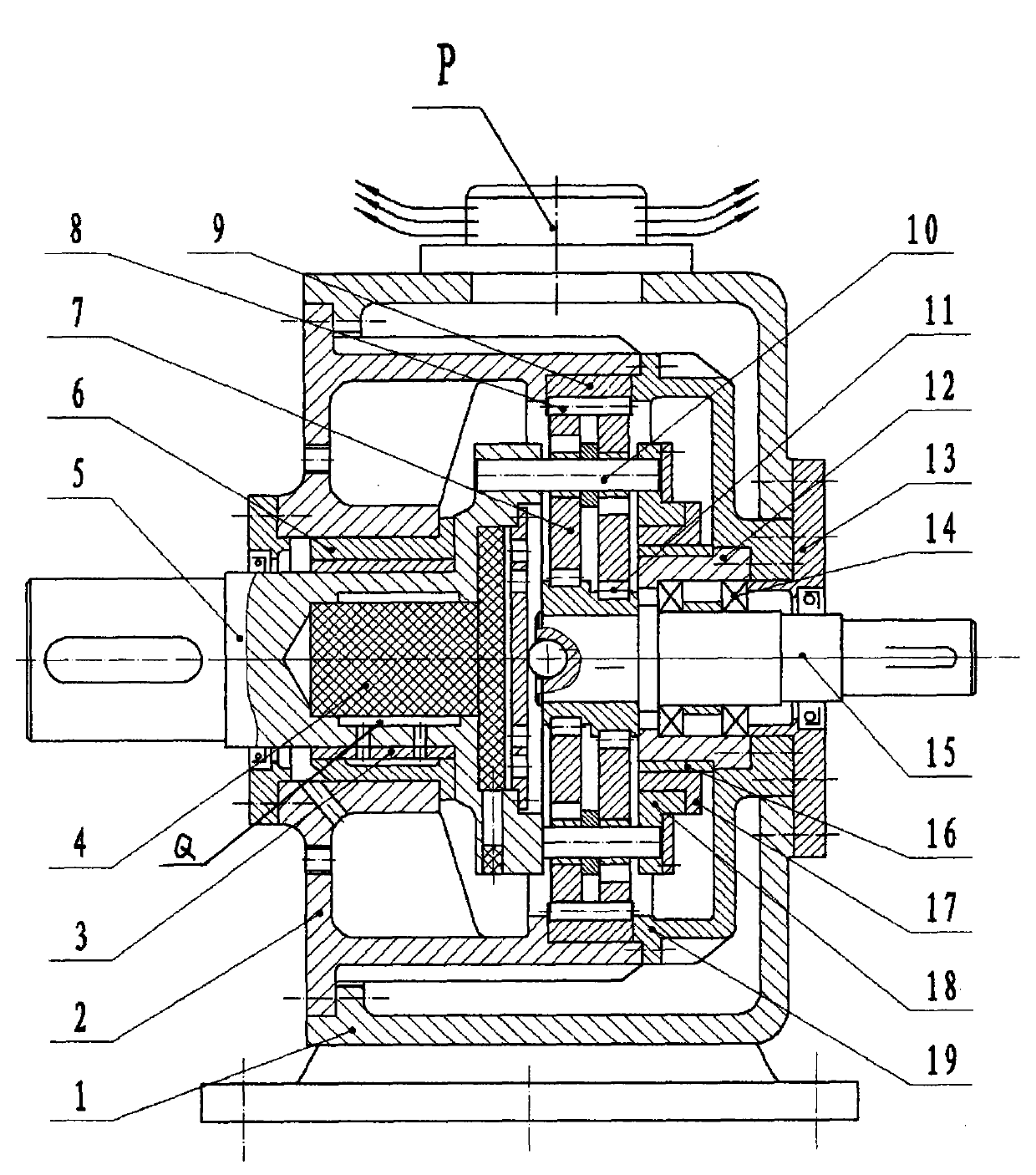 Cycloid reduction gearbox of interlayer air cooling box zinc base alloy bearing support