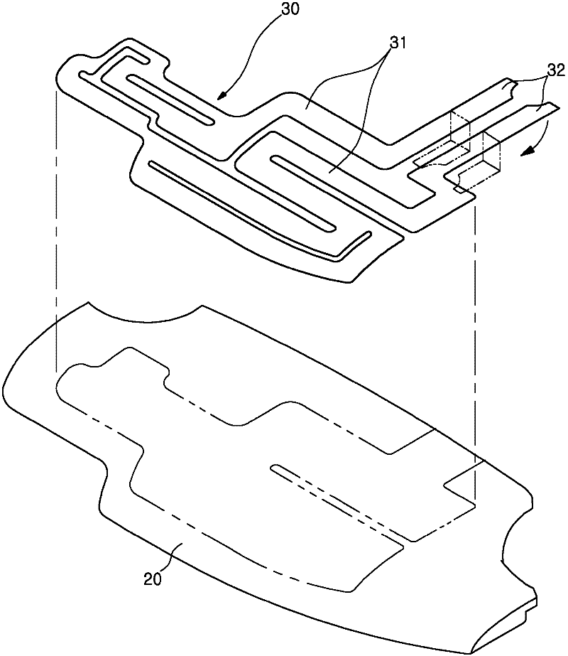 Mobile communication terminal intenna using a electrically conductive film and the manufacturing method thereof