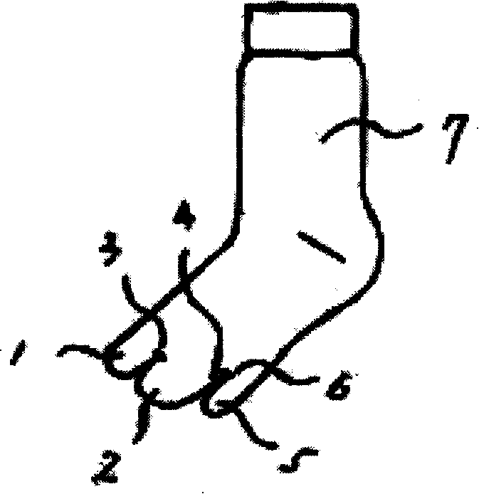 Toe tine double-needle three-toe socks, improved knitting device based on five-toe socks and knitting method thereof