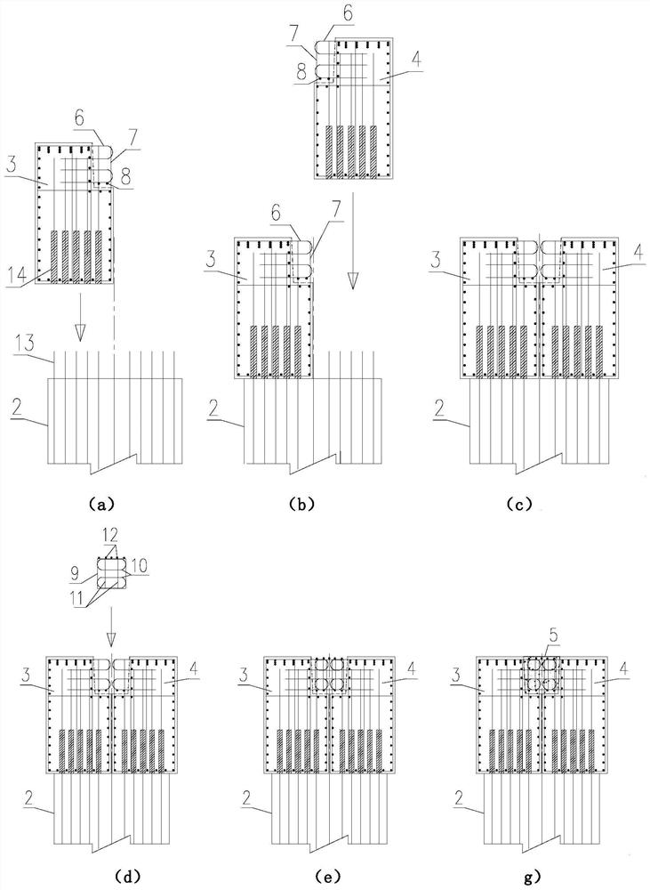 Bent cap structure adopting a double-main-beam prefabricating and assembling method and construction method thereof