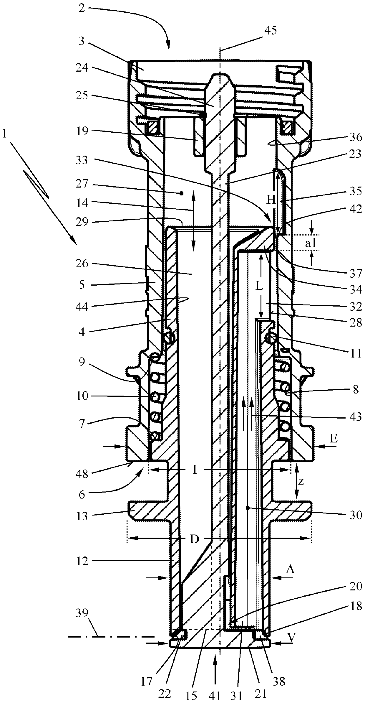 Tank filling device with a vent for a liquid container