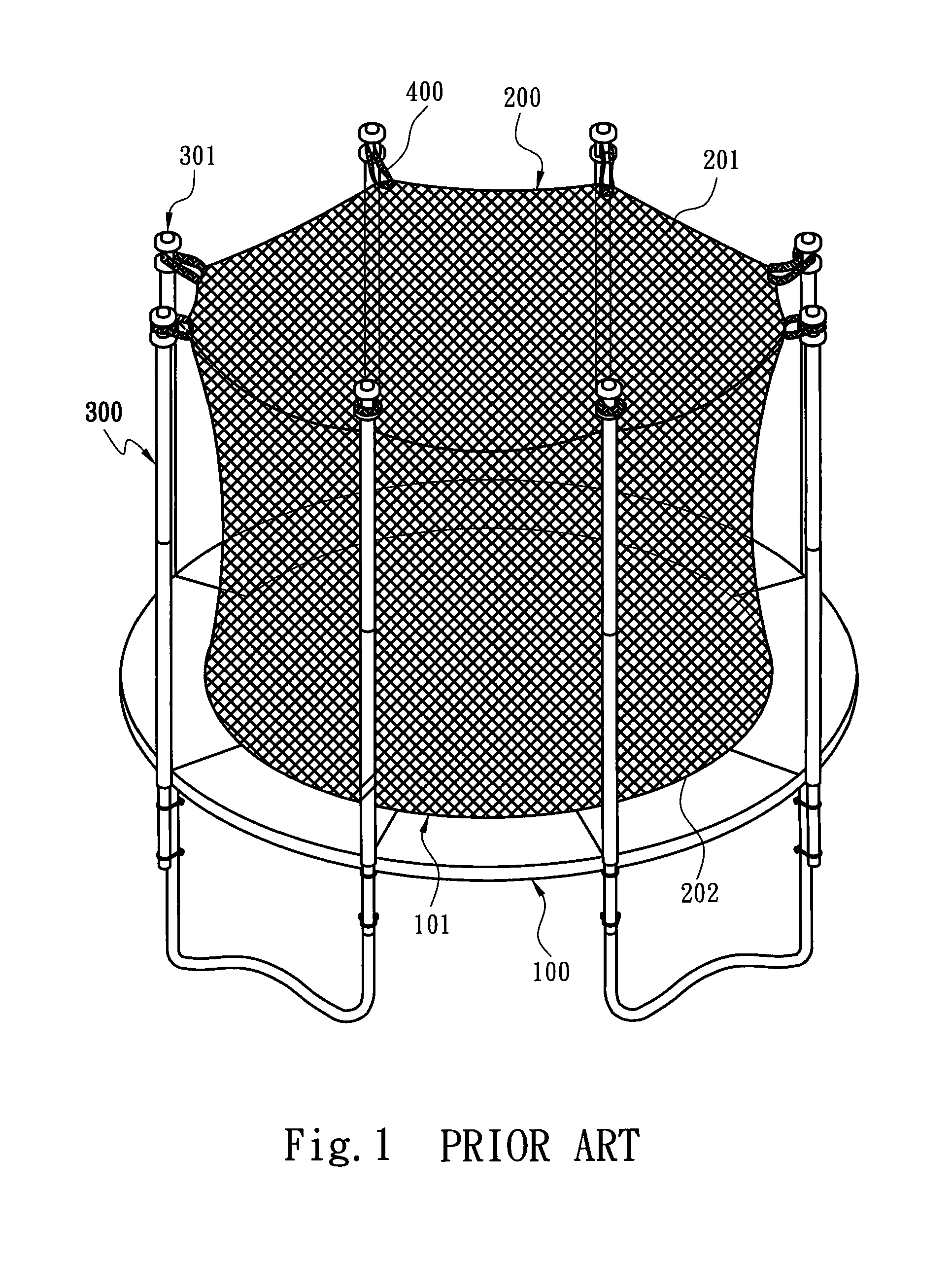 Trampoline surrounding net bracing structure