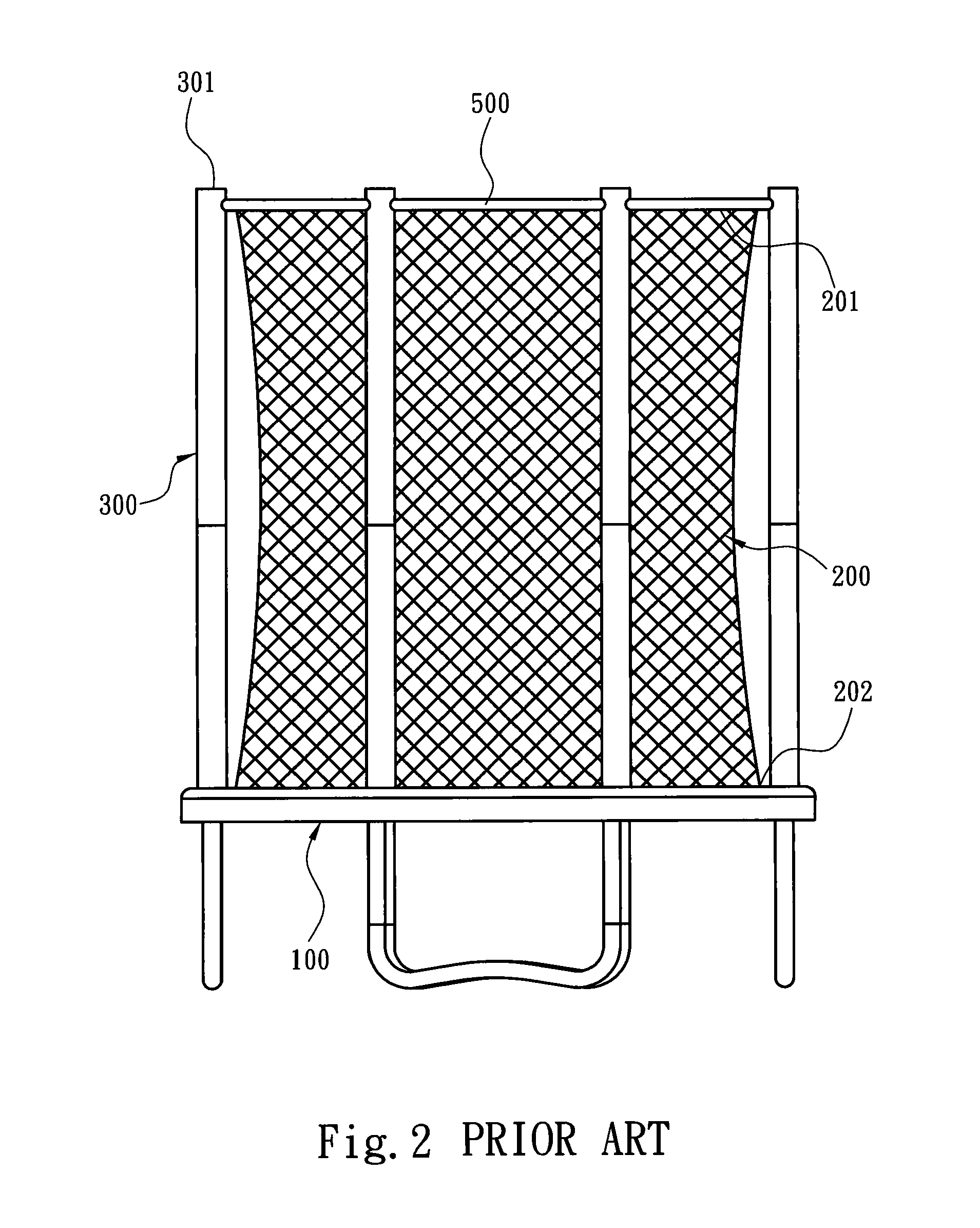 Trampoline surrounding net bracing structure