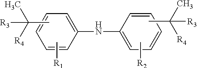 Diaryl amine antioxidants prepared from branched olefins