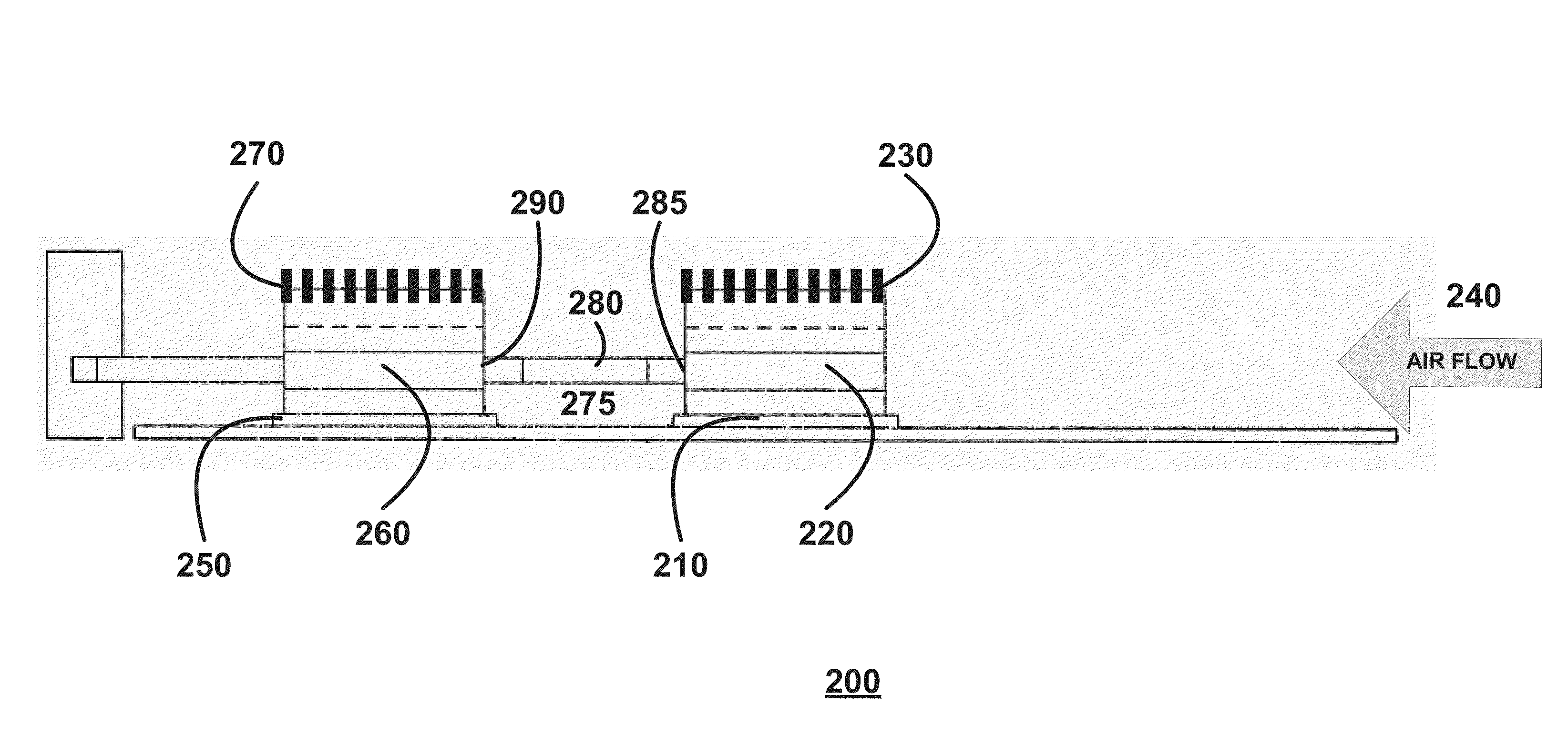 System for cooling multiple in-line central processing units in a confined enclosure