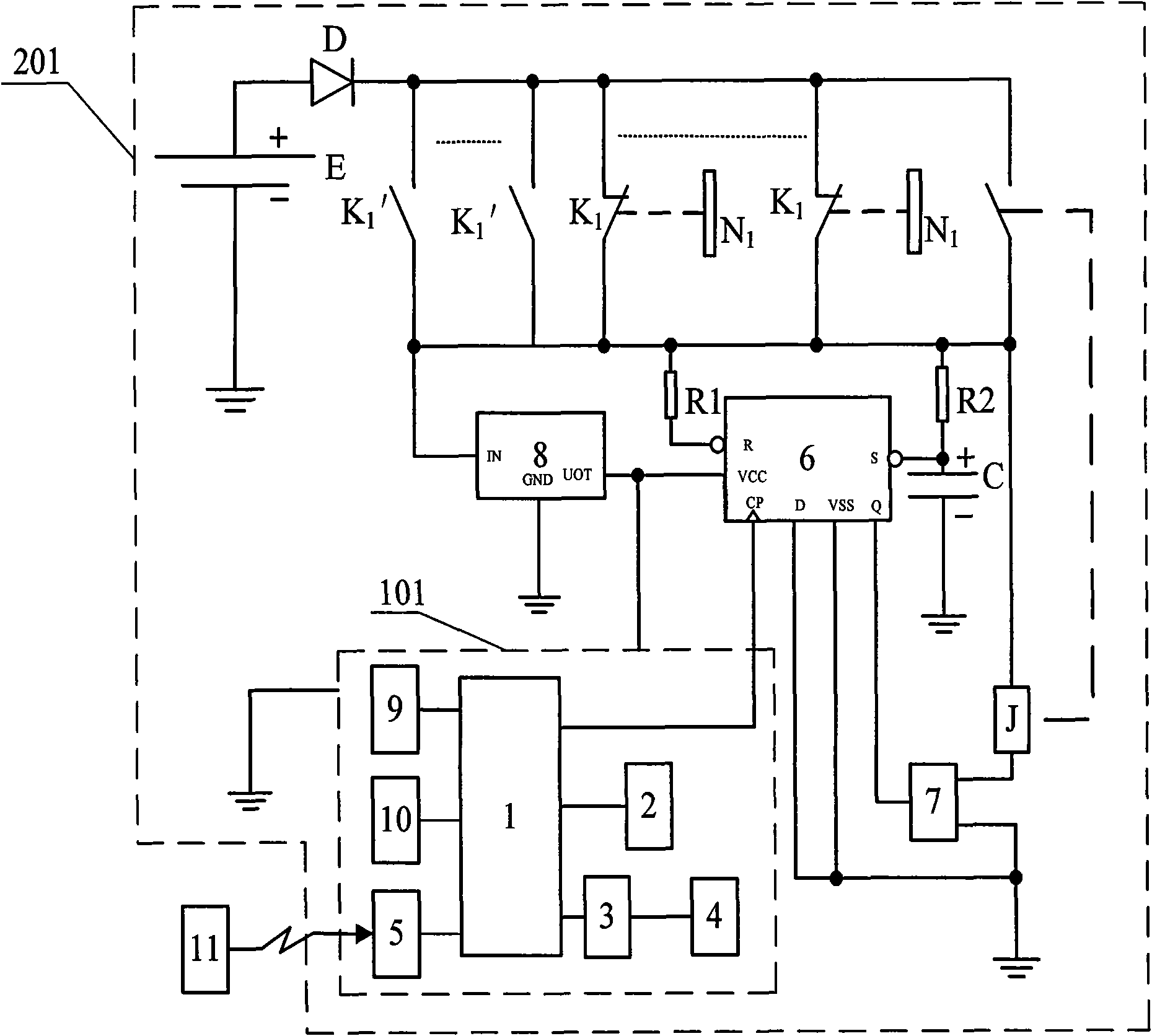 Energy-saving automatically-warning battery theft-preventing alarm device and control method thereof