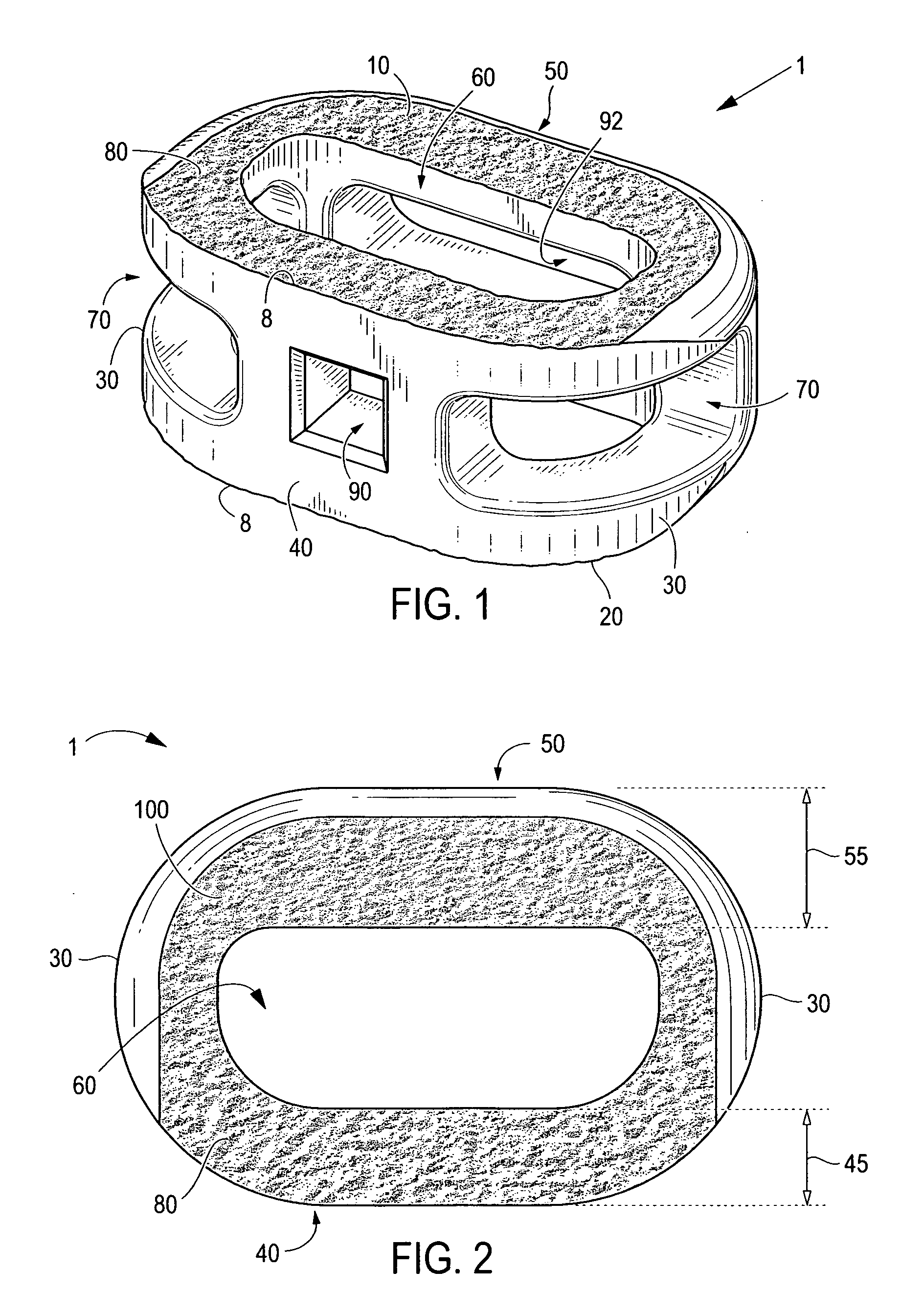 Composite interbody spinal implant having openings of predetermined size and shape