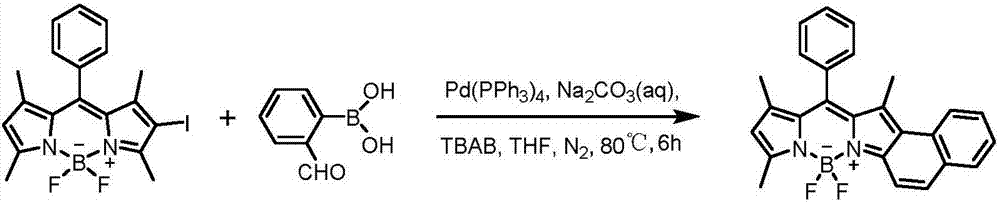 Asymmetric naphthalene ring fused boron dipyrromethene fluorescent dye and preparation method thereof