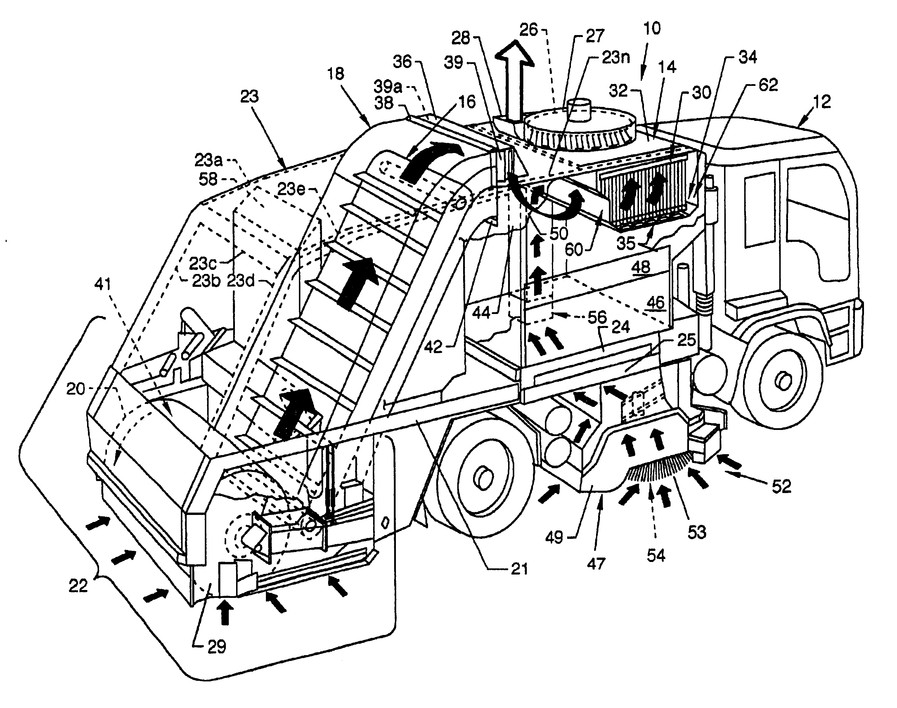 Street sweeper with dust control