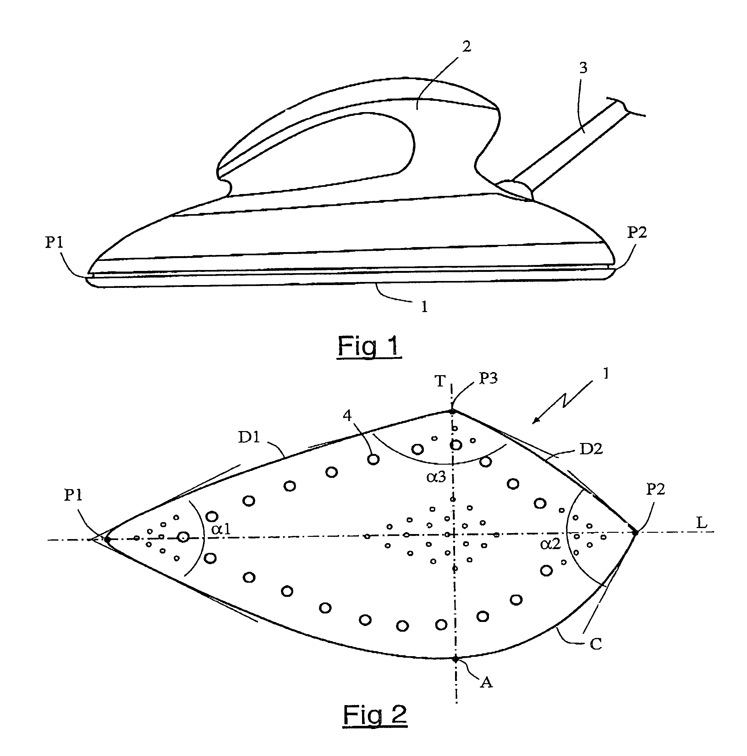 Pressing iron having a soleplate of special form