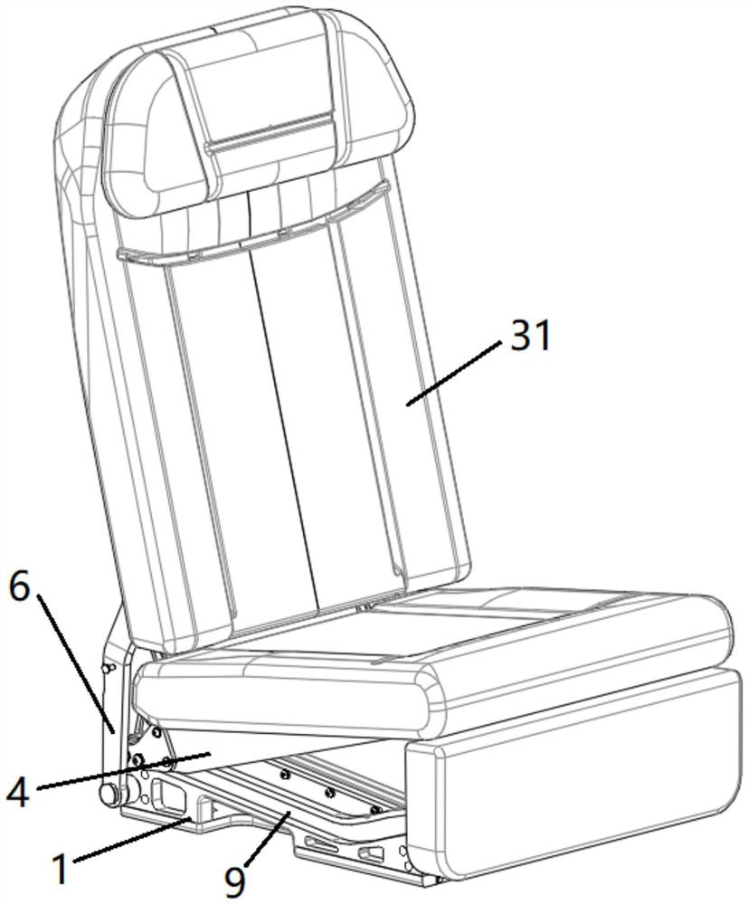 Seat capable of adjusting sitting and lying states in rail vehicle business district