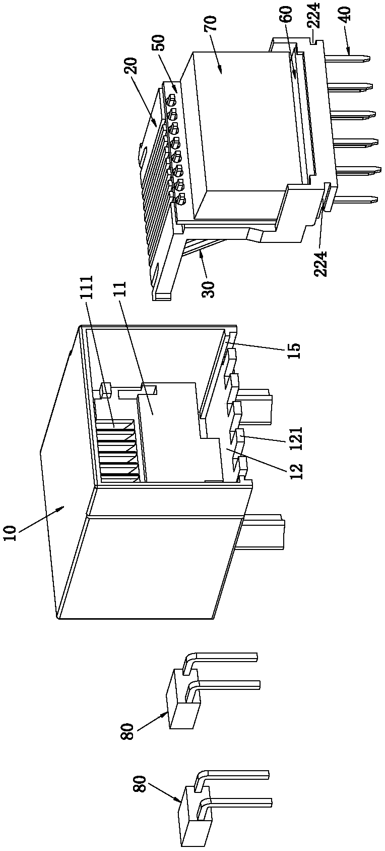 RJ connector assembling structure and assembling method thereof