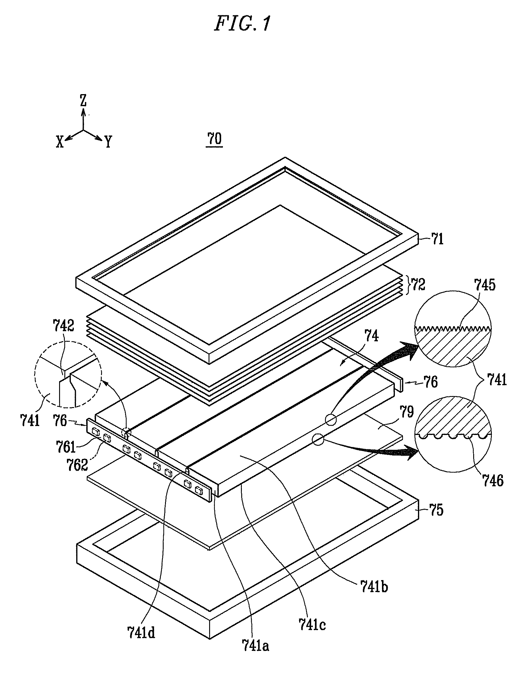 Backlight assembly with plural light guides separated by protrusions