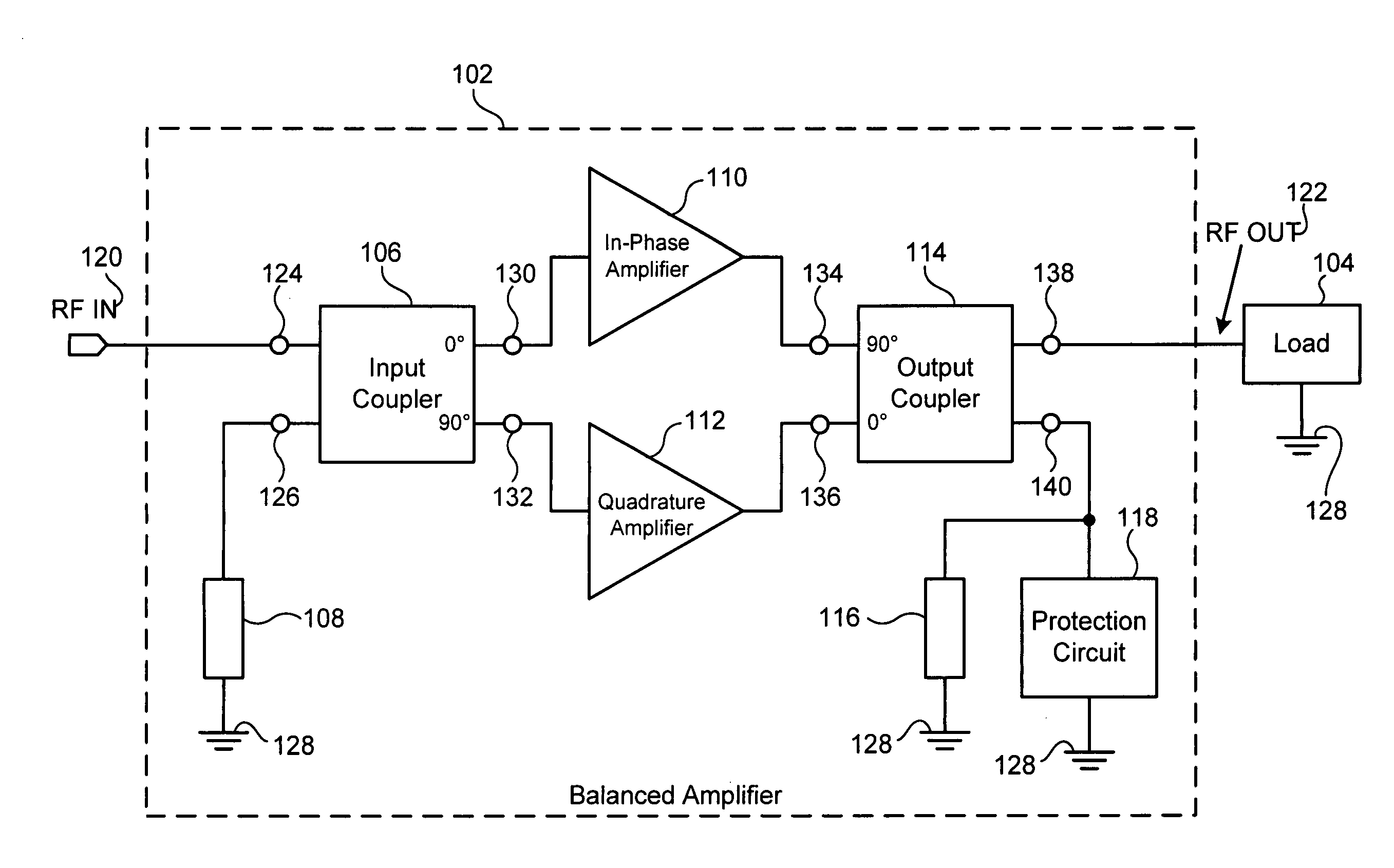 Balanced amplifier with protection circuit