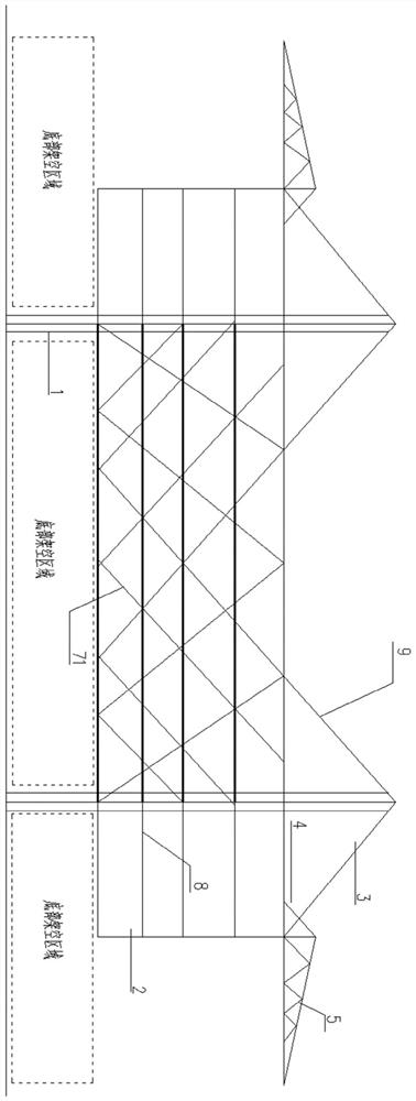 Large-span elevated building without column at center and wall at bottom and construction method