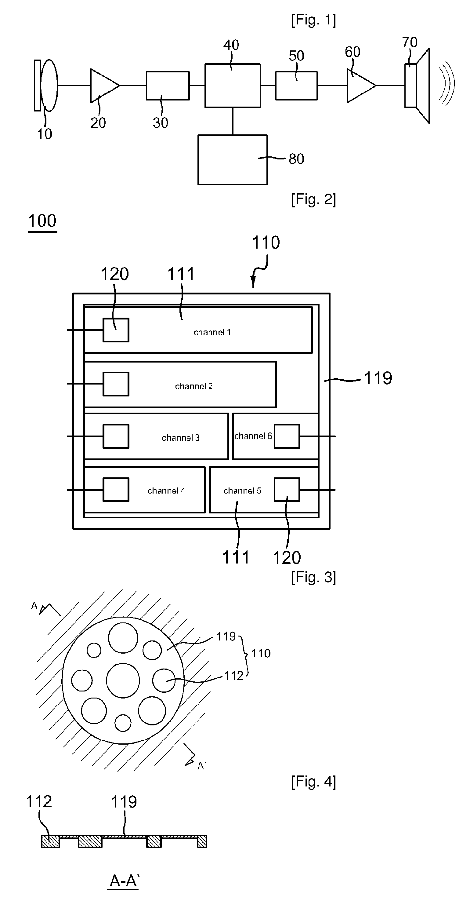 Electroacoustic transducer having multi-channel diaphragm and hearing aid using the same