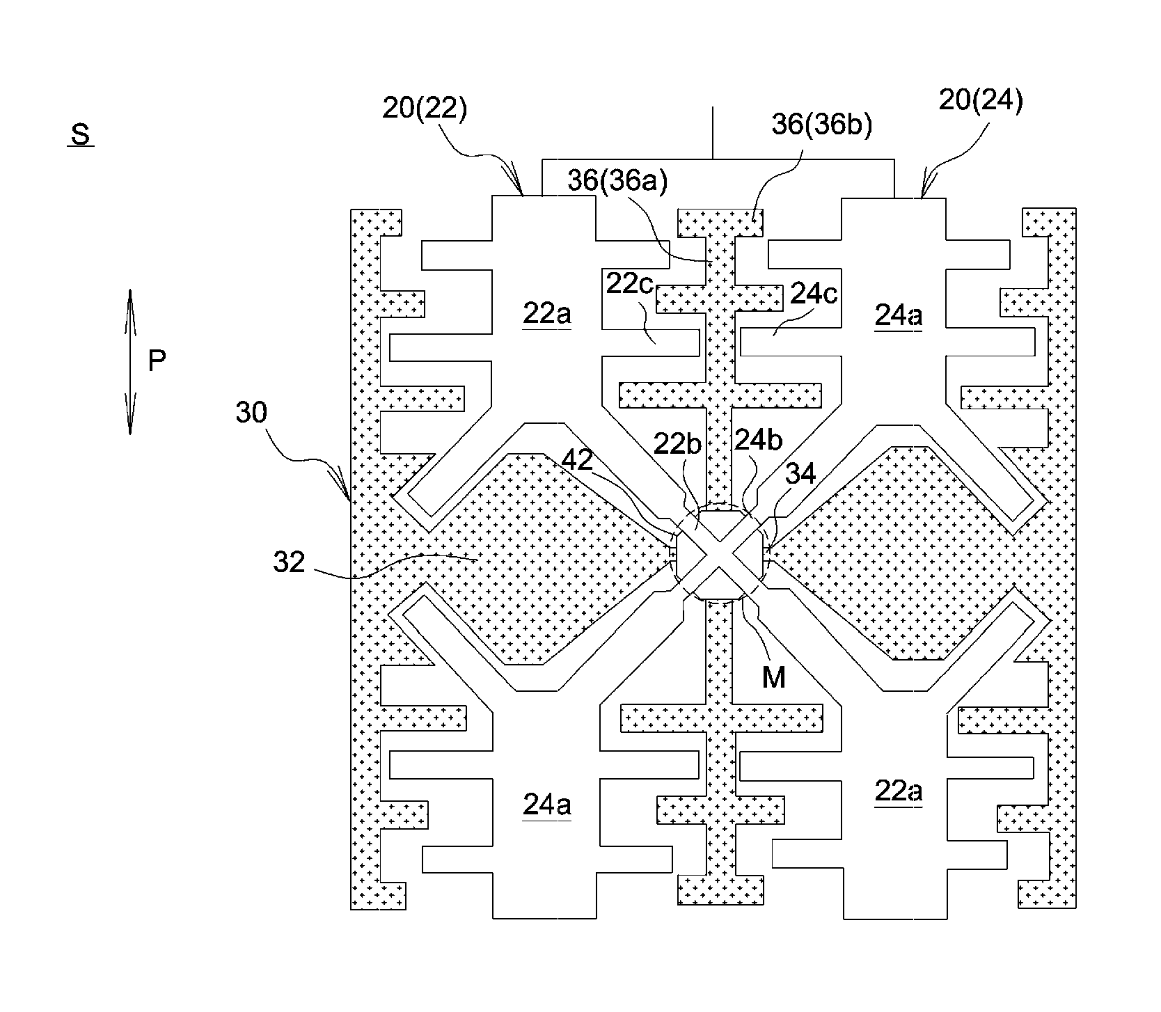 Touch-sensing electrode structure and touch-sensitive device