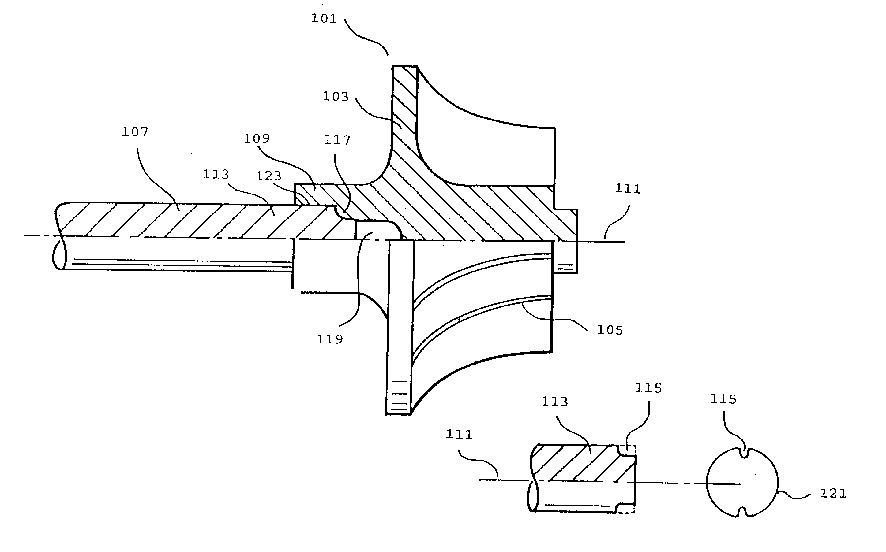 Metal injection molded turbine rotor and metal shaft connection attachment thereto