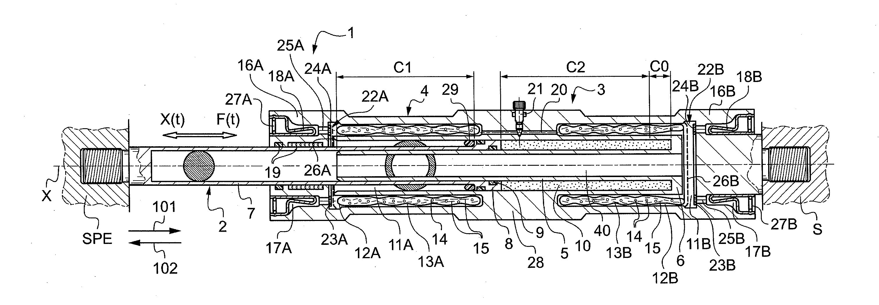 Virtually oil-free shock absorber having high dissipative capacity