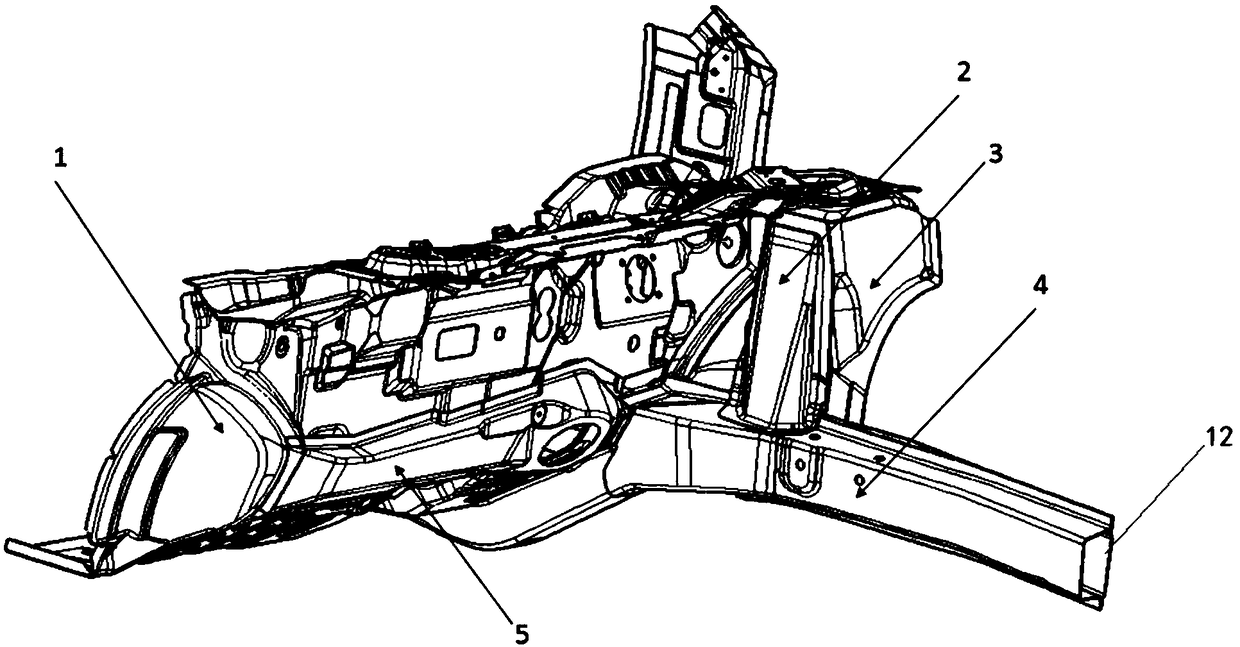 System structure capable of decreasing front dash panel intrusion amount, and automobile