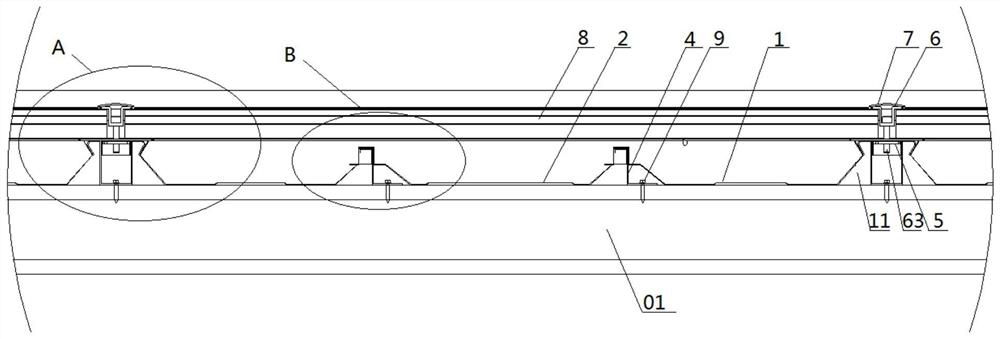 Photovoltaic module fixing structure for photovoltaic module and profiled steel sheet integrated roof