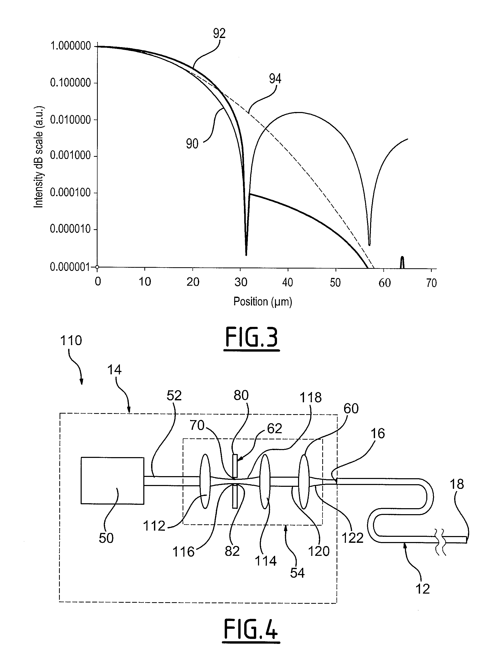 Device for transmitting light energy and associated transmission method