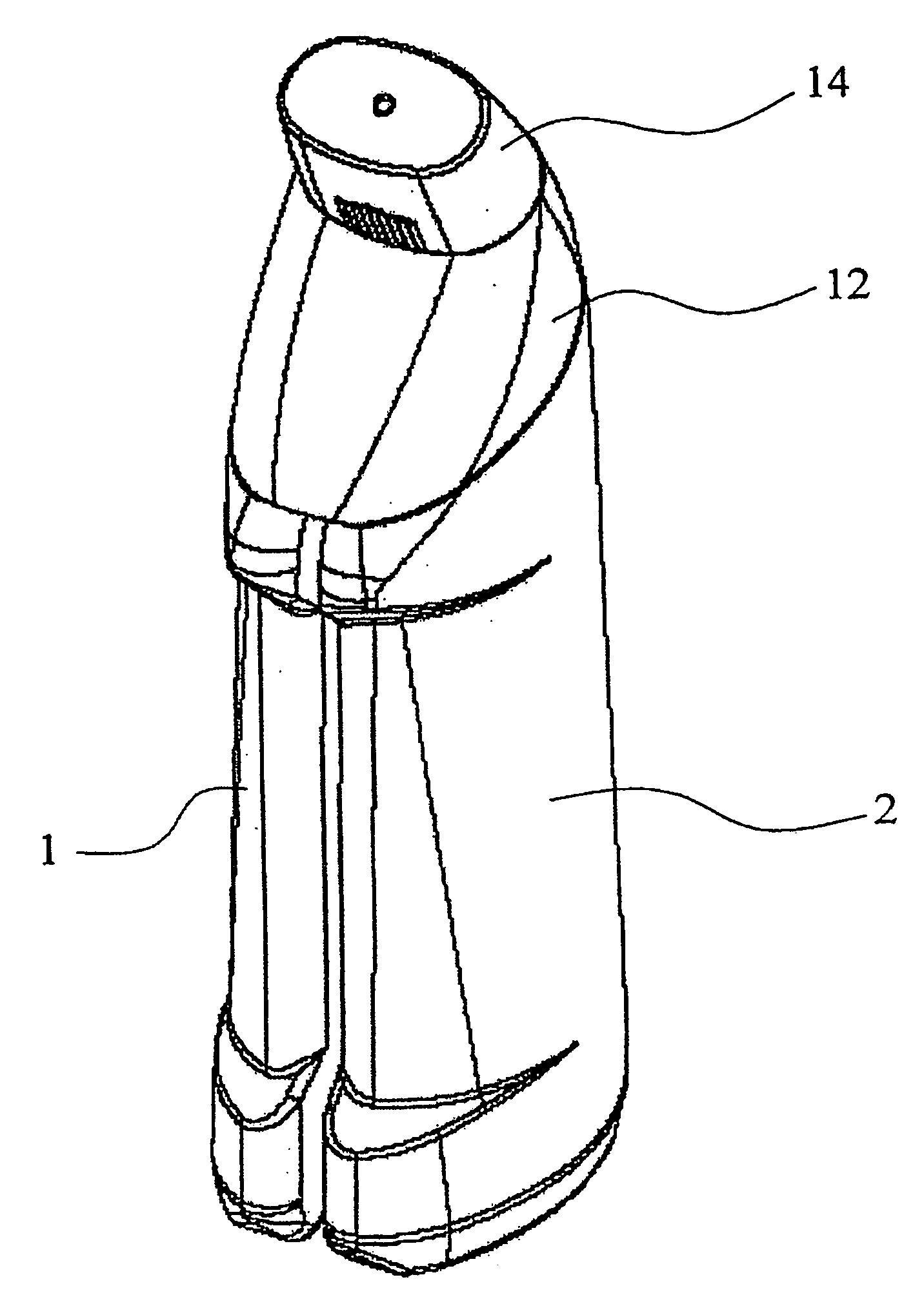 Dispenser bottle for liquid detergents that are comprised of at least two partial compositions