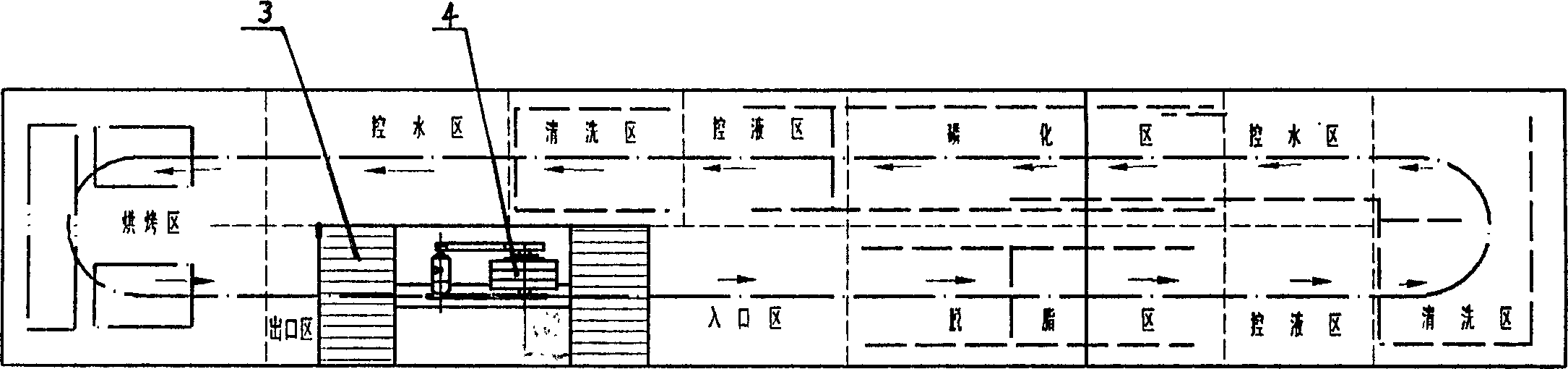 Automatic sprinkling type phosphatization treatment system for surface of steel barrel