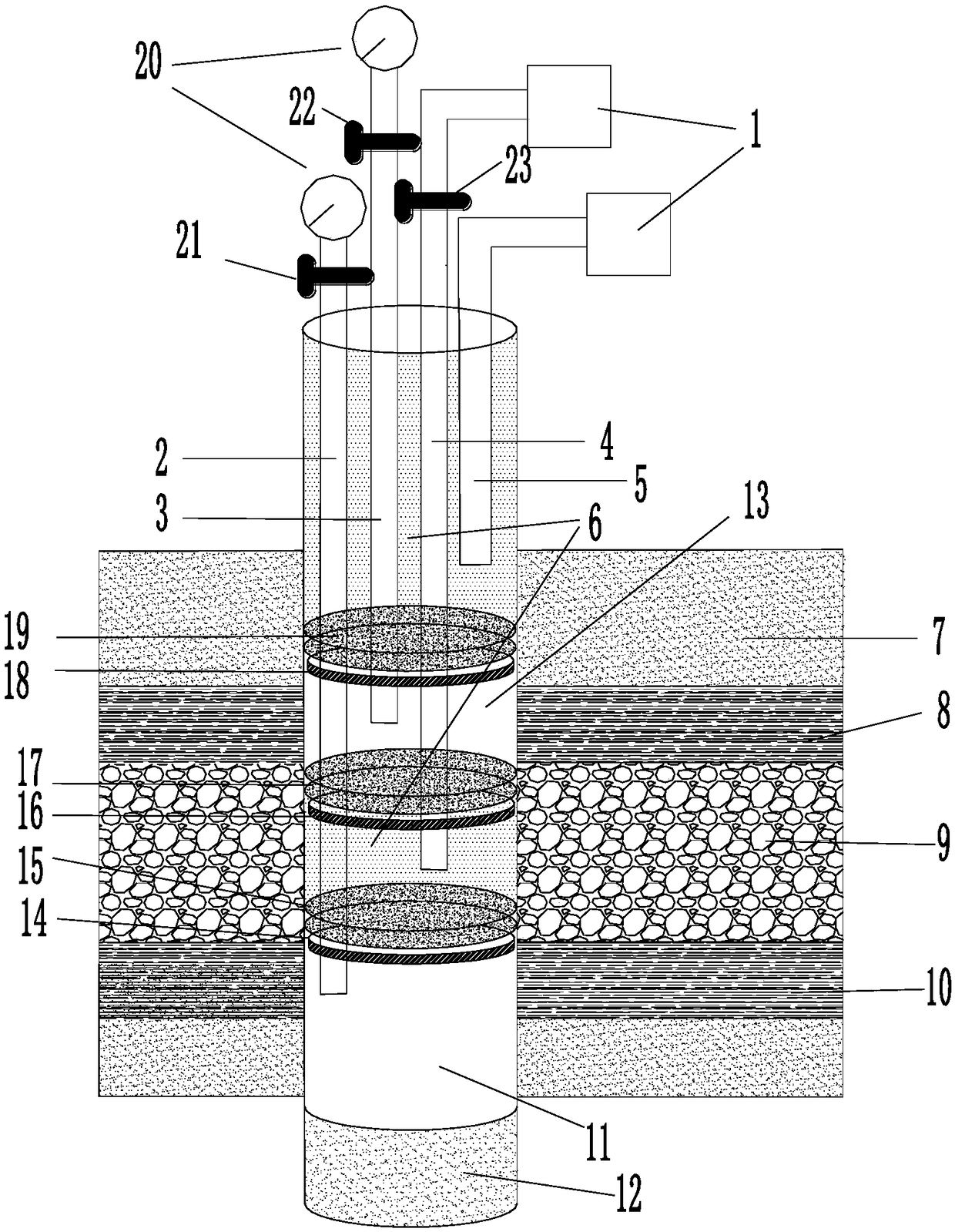 Device and method for simultaneously measuring multi coal seams gas pressure based on downward penetrating drilling