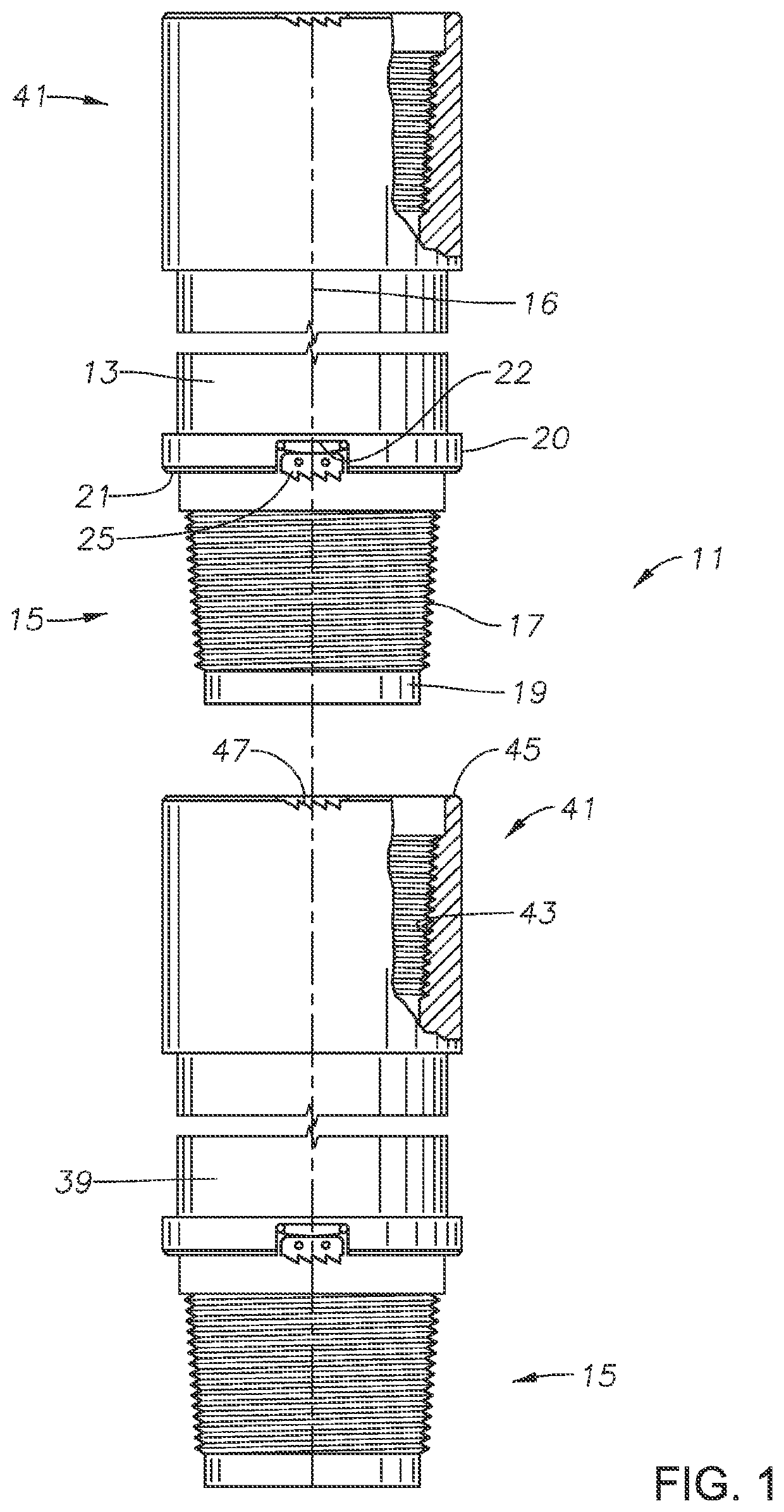 Pre-installed anti-rotation key for threaded connectors