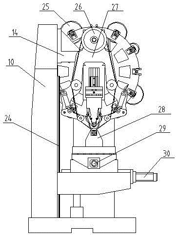 Abrasive belt grinding machining device with contact wheel depot