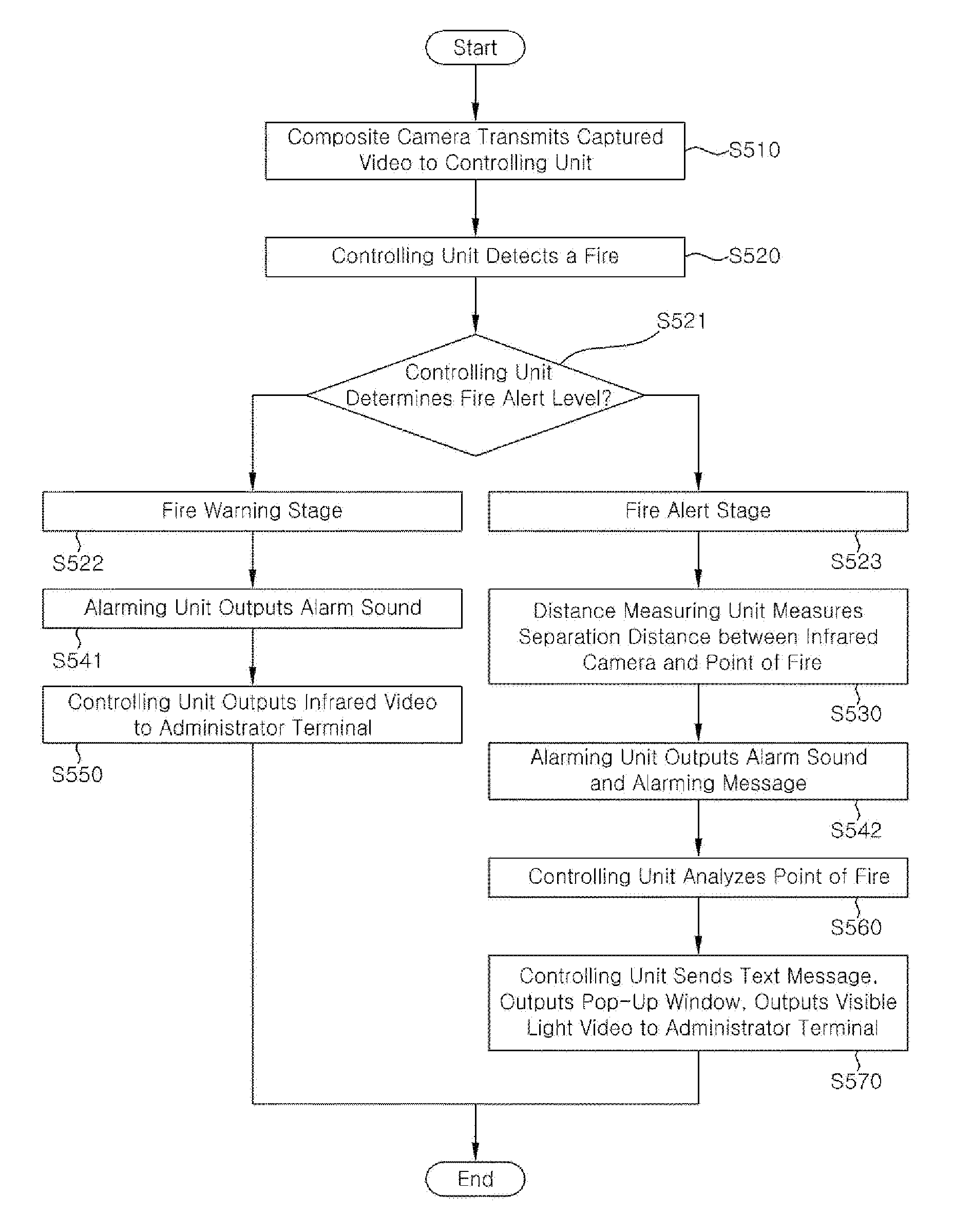 Fire monitoring system and method using composite camera