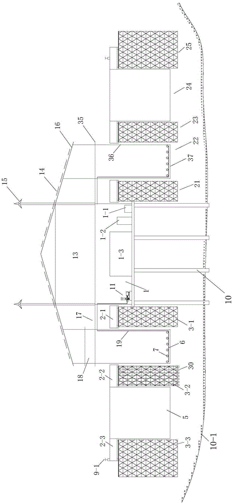 Air-washing type three-dimensional bio-chain membrane open treatment system and construction method for polluted water treatment