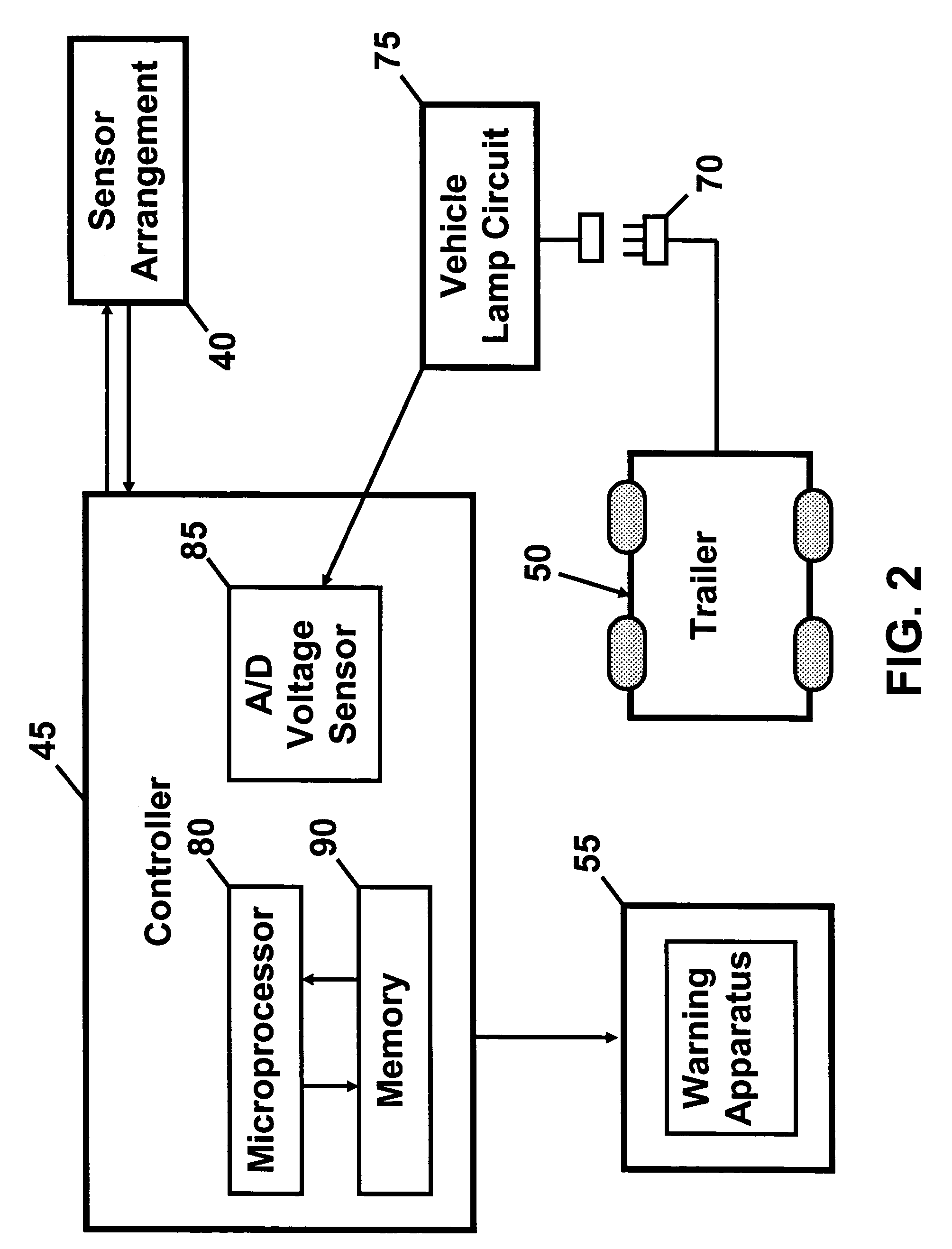 Trailer detection circuit for a vehicle park assist system