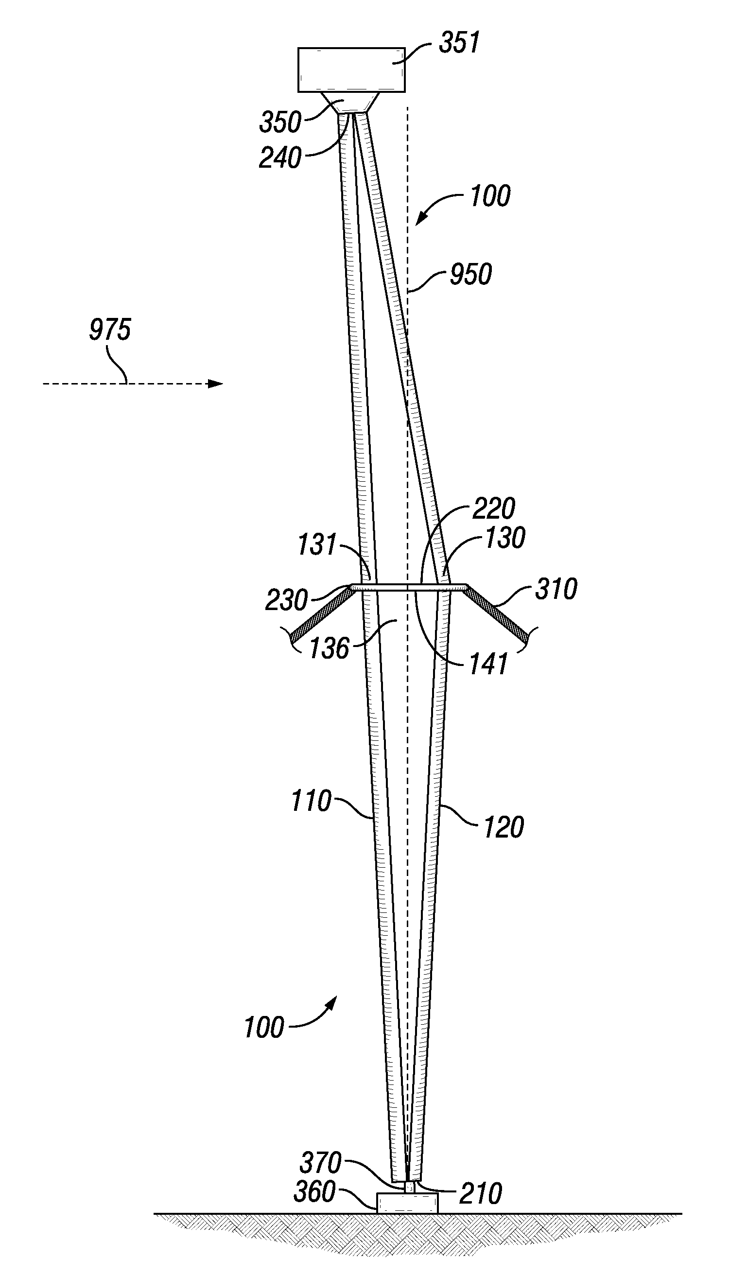 Hybrid multi-element tapered rotating tower