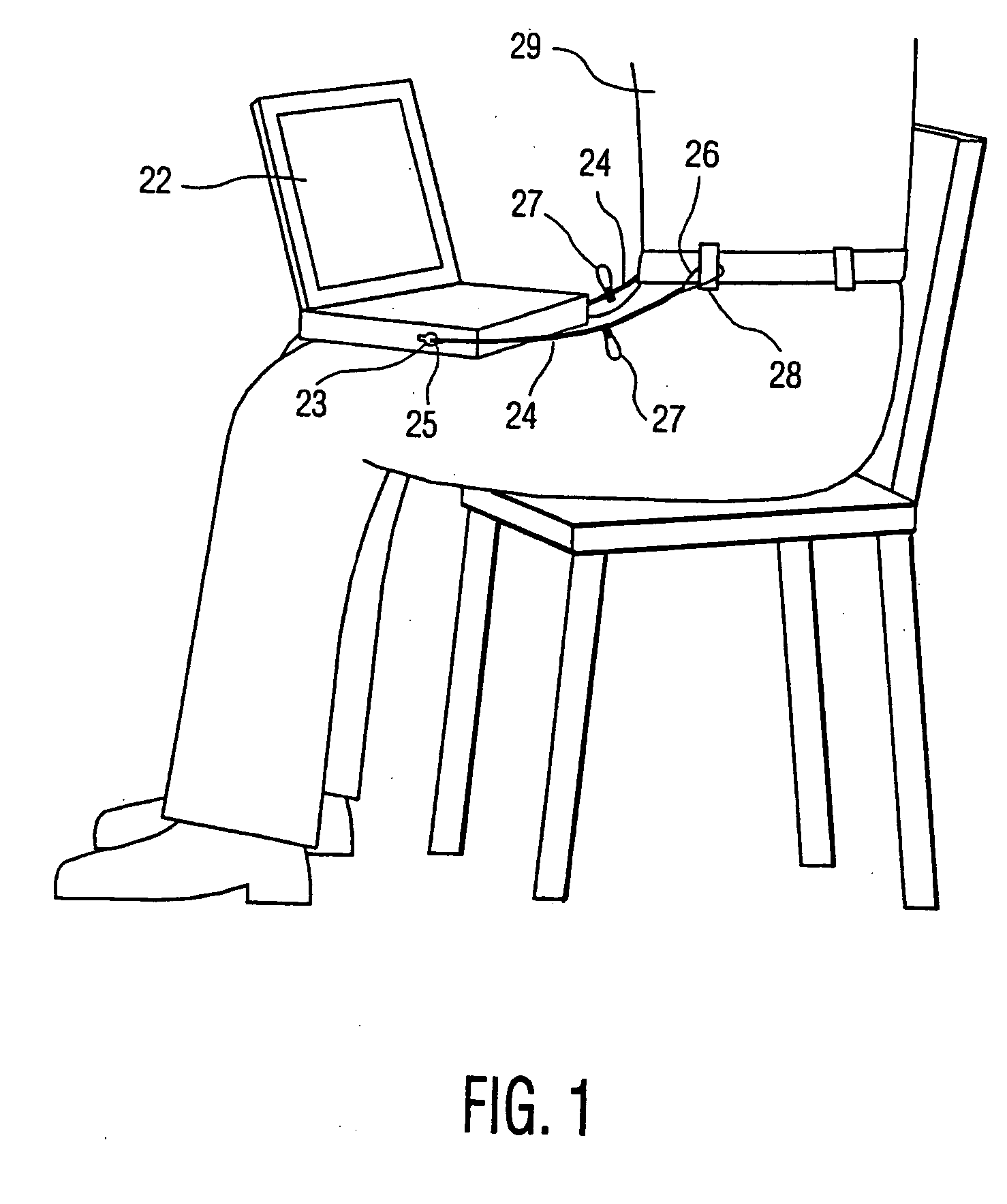 Tether arrangement for portable electronic device, such as a laptop computer