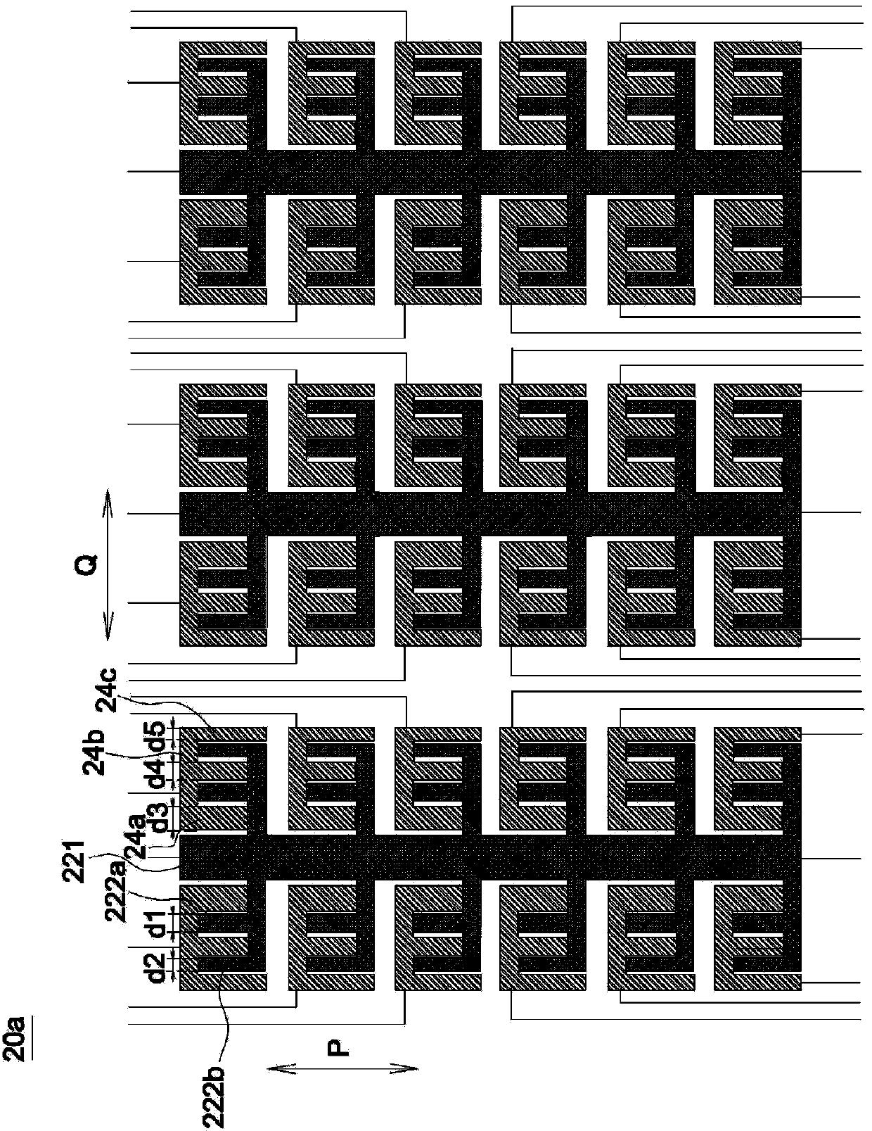 Touch-sensing electrode structure and touch-sensitive device