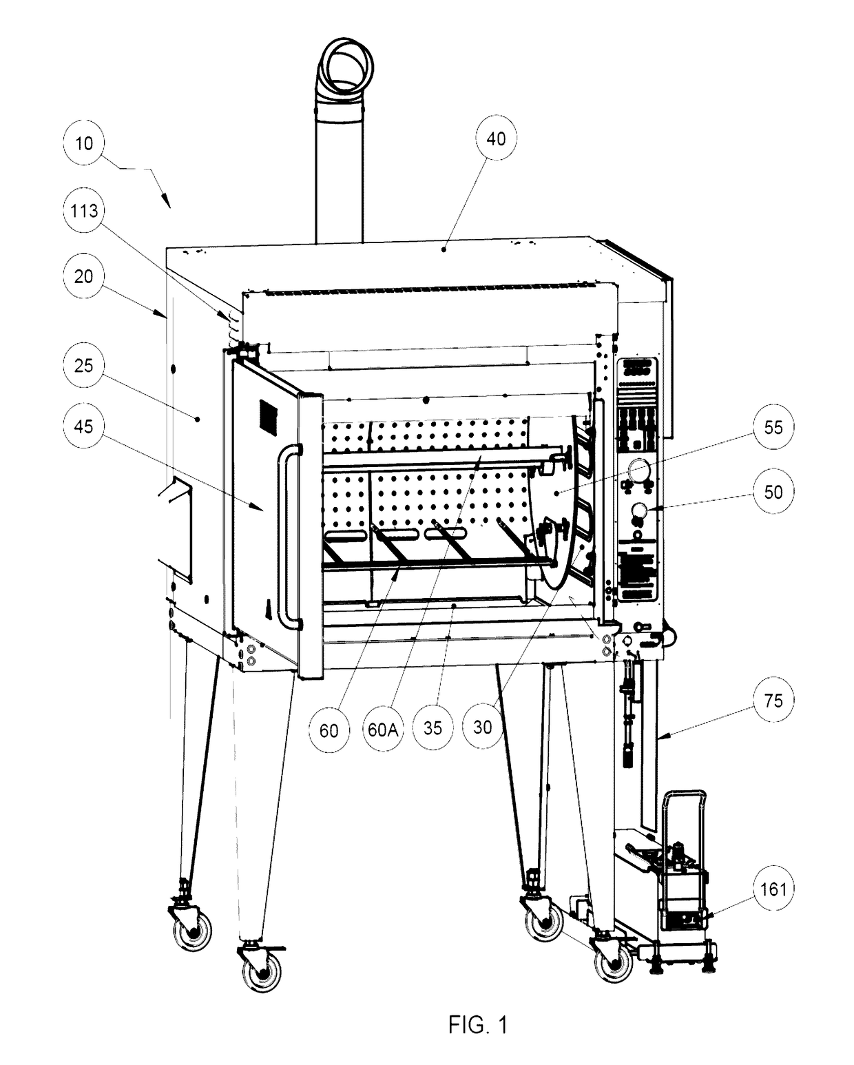 Atmospheric rotisserie burner with convection heating