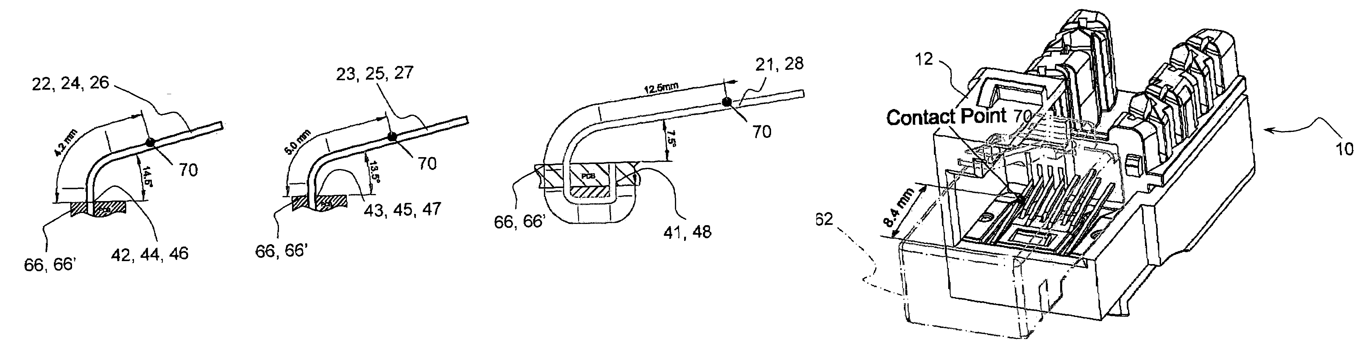 Electrical connector with shortened contact and crosstalk compensation