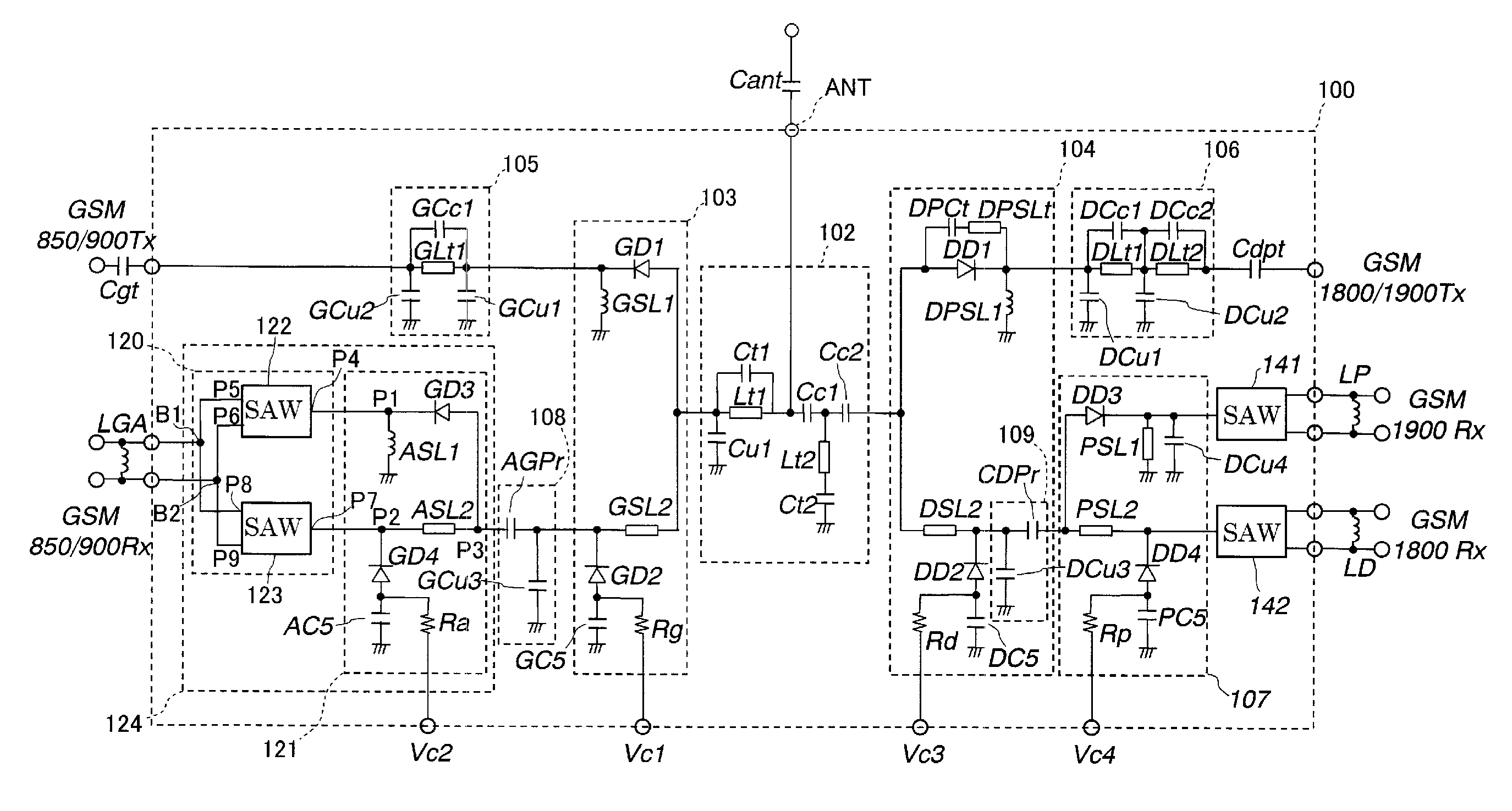 Composite high-frequency component and mobile communication apparatus