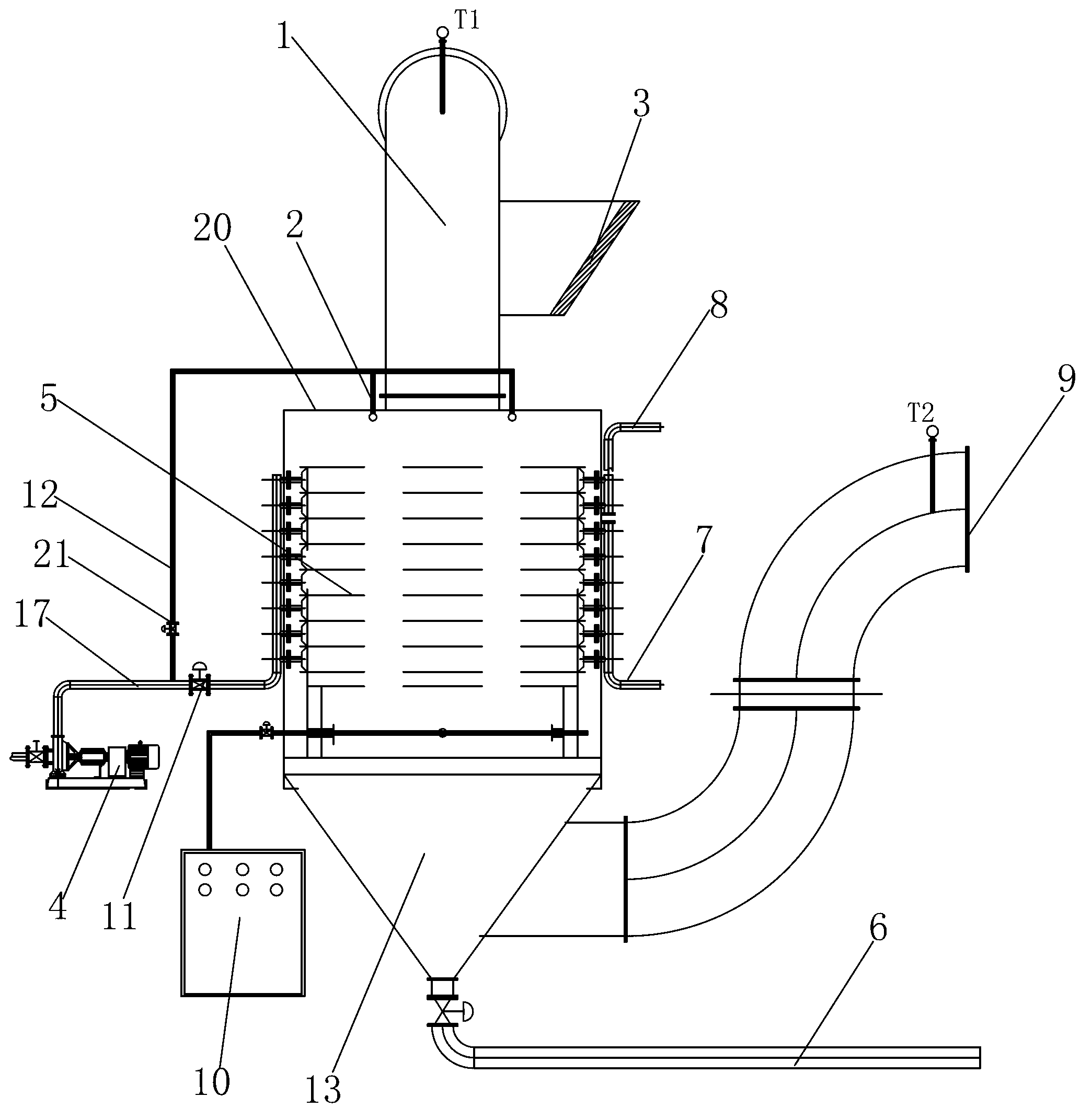 Flow-drying exhaust gas treatment device and method