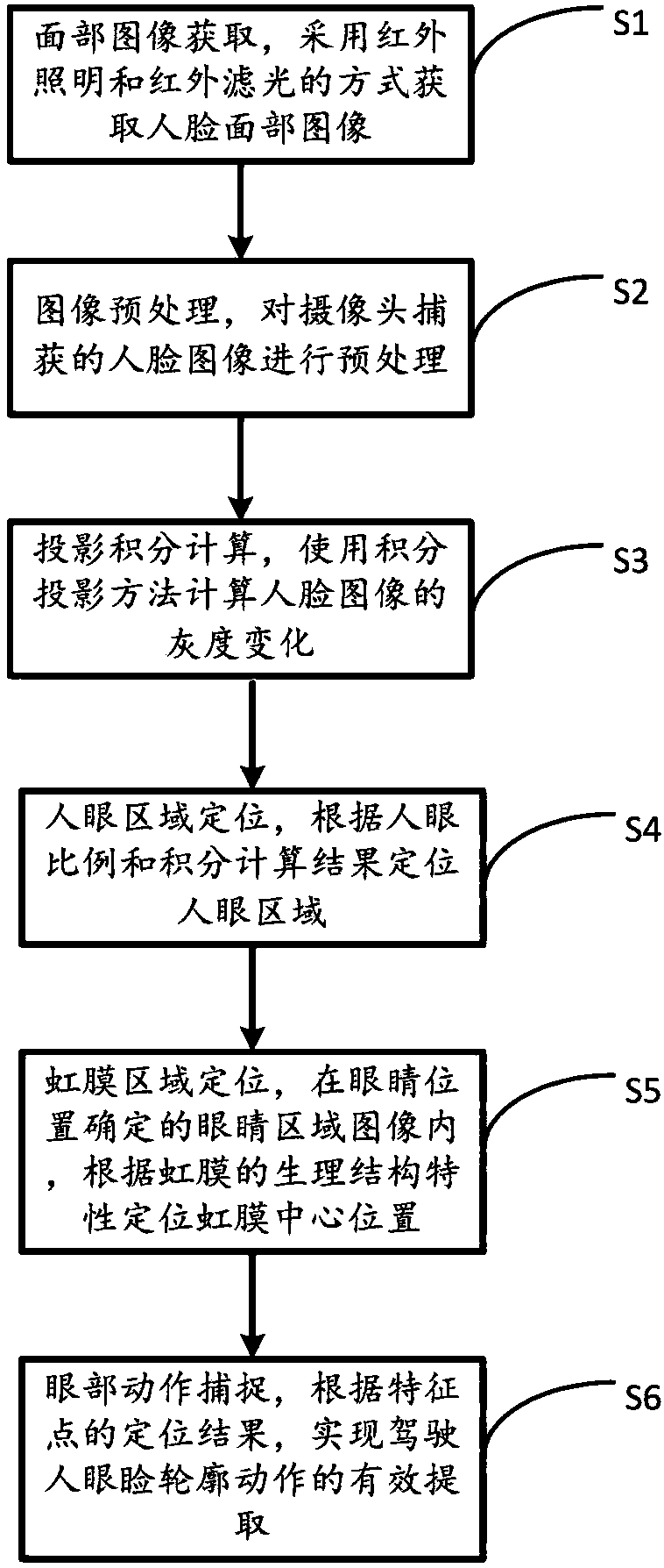 Eye portion motion capture method based on projection integration and iris recognition