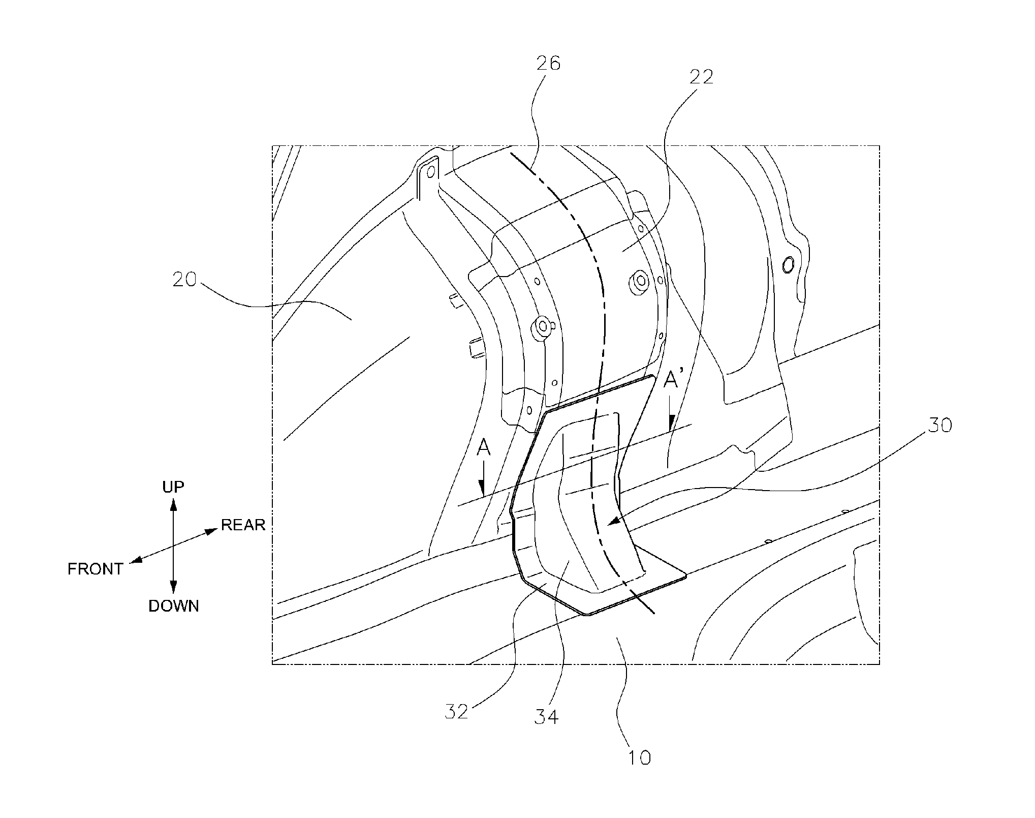 Structure for connecting wheel house panel to rear floor of vehicle