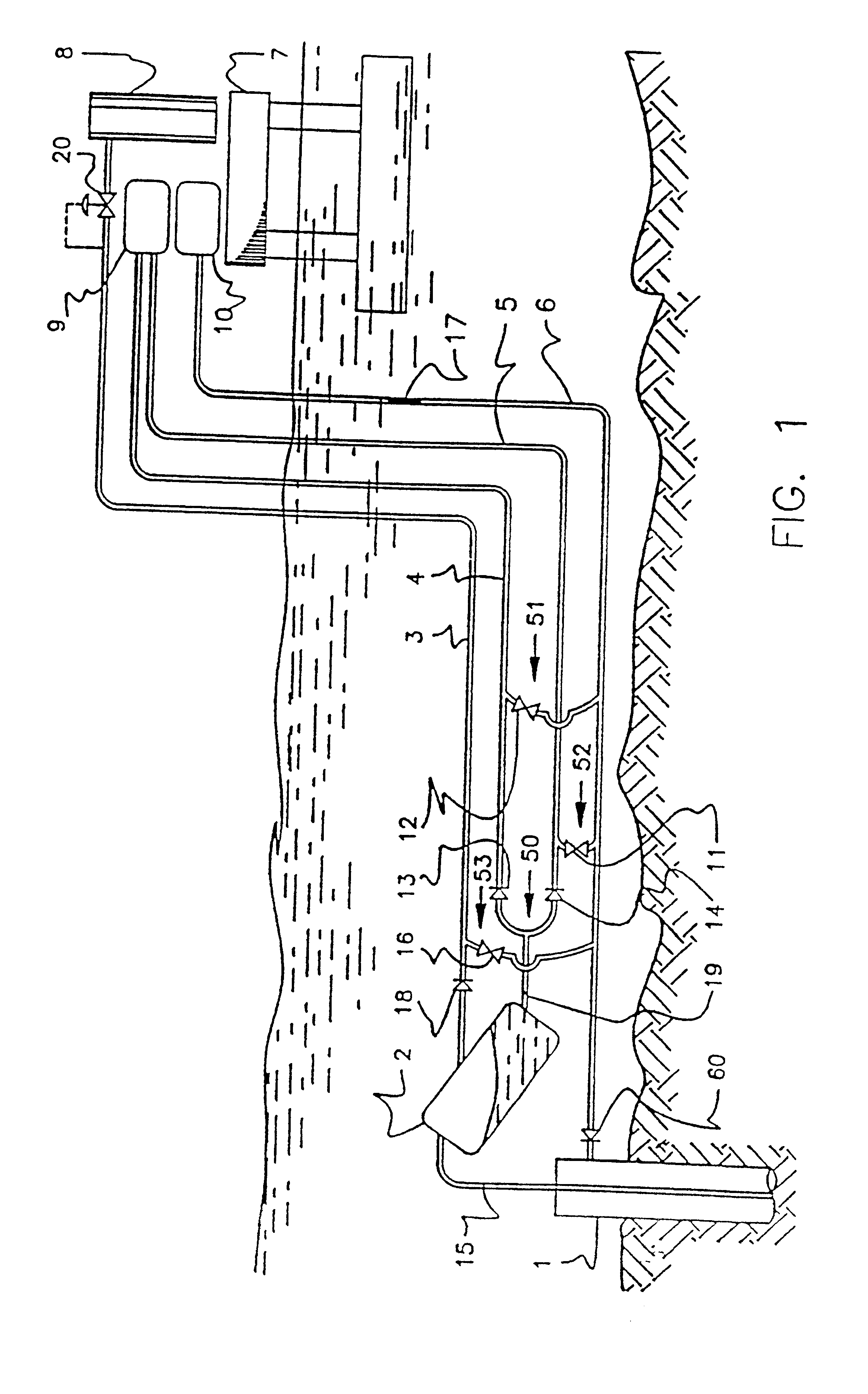 Method and equipment for offshore oil production with primary gas separation and flow using the injection of high pressure gas