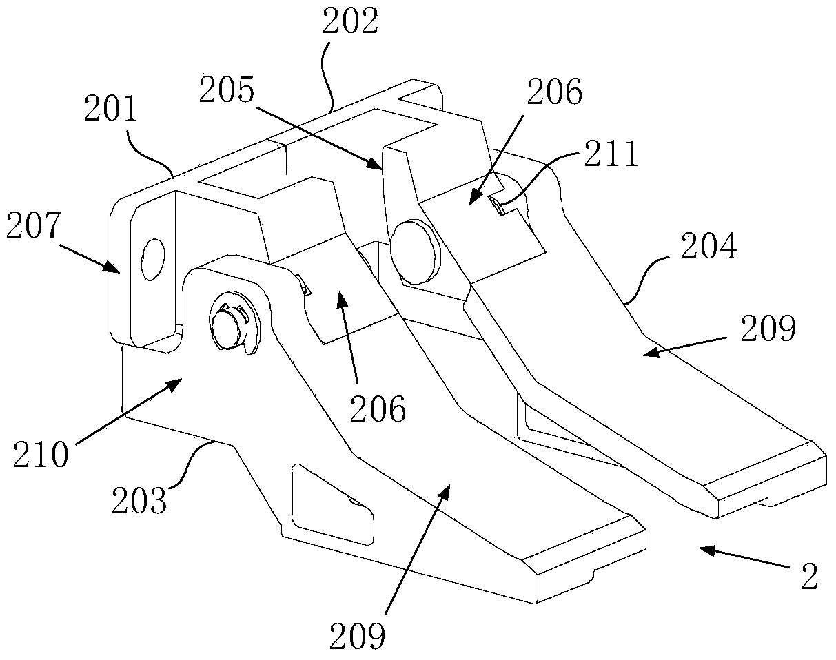 Interlocking and unlocking device for spatial extending arm