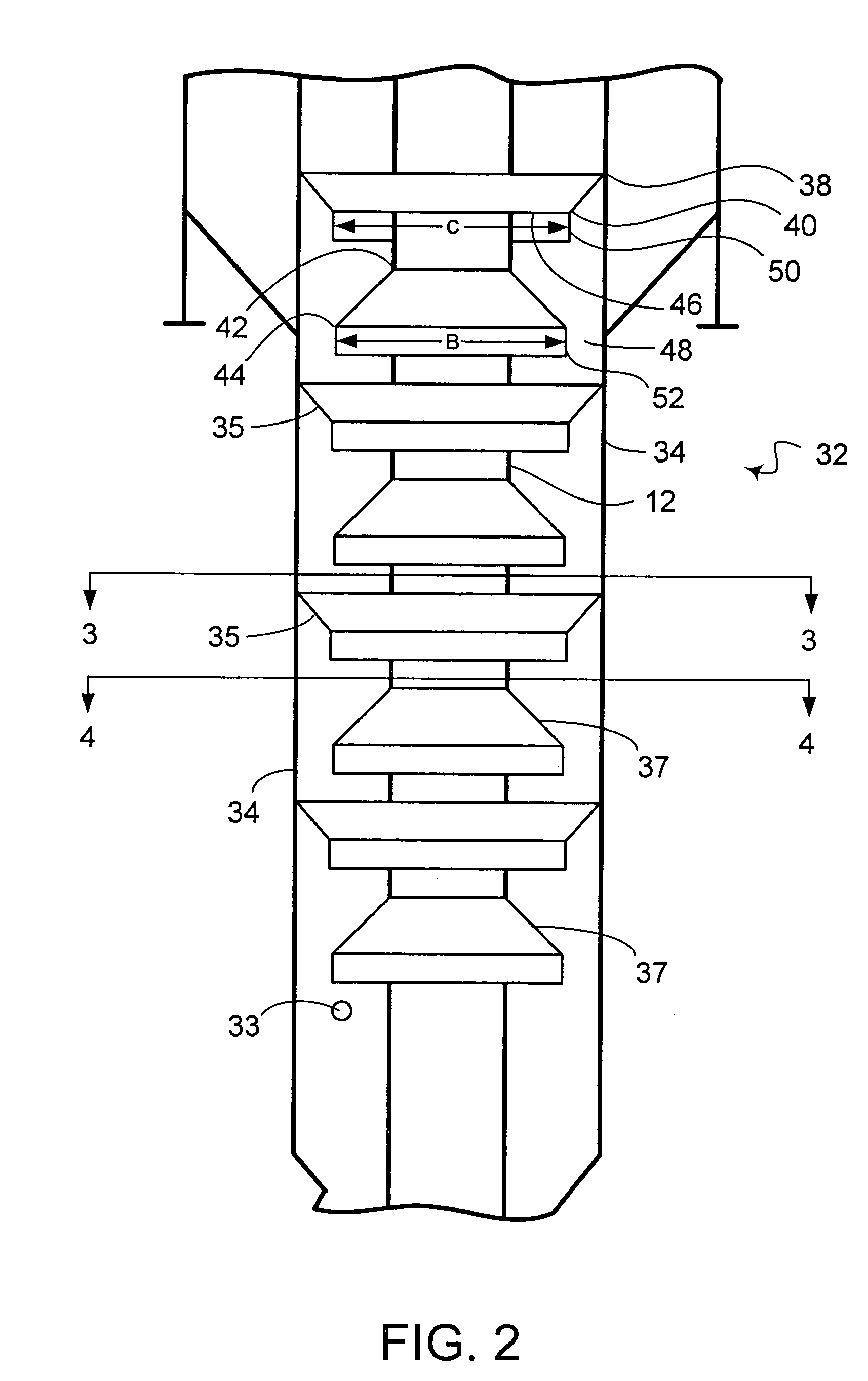 Stripping process with disproportionately distributed openings on baffles