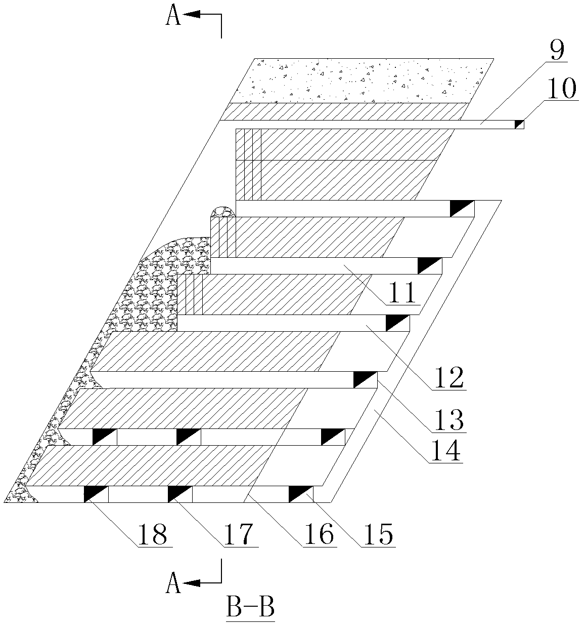 Room and pillar type medium-length hole filling mining method using bottom ore withdrawal structures simultaneously arranged in original rock